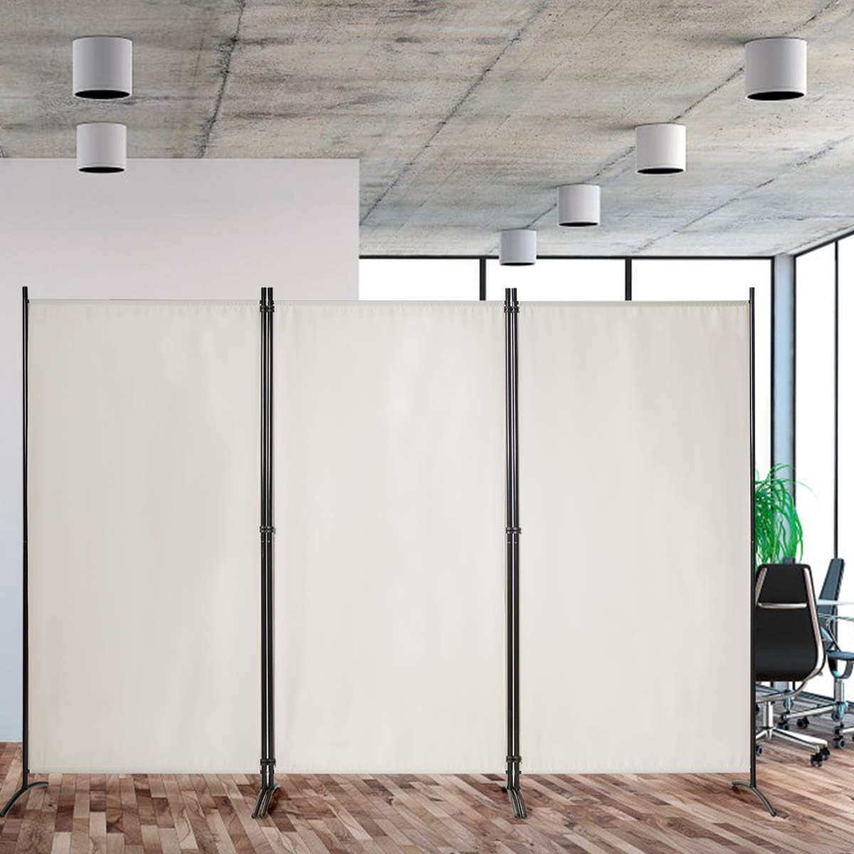 FANTASK 260 x 183 cm, divisorio pieghevole, 3 pezzi, divisorio da parete in metallo e poliestere, frangivista, divisore interno per casa, ufficio, terrazza, extra largo