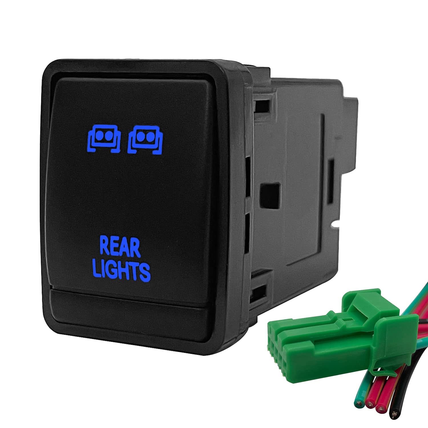 Blue Backlit Rear Lights Push Button Switch with Wiring Connector for Nissan Navara Pathfinder X-Trail Qashqai Dash 3A/12V (30 mm x 23 mm)