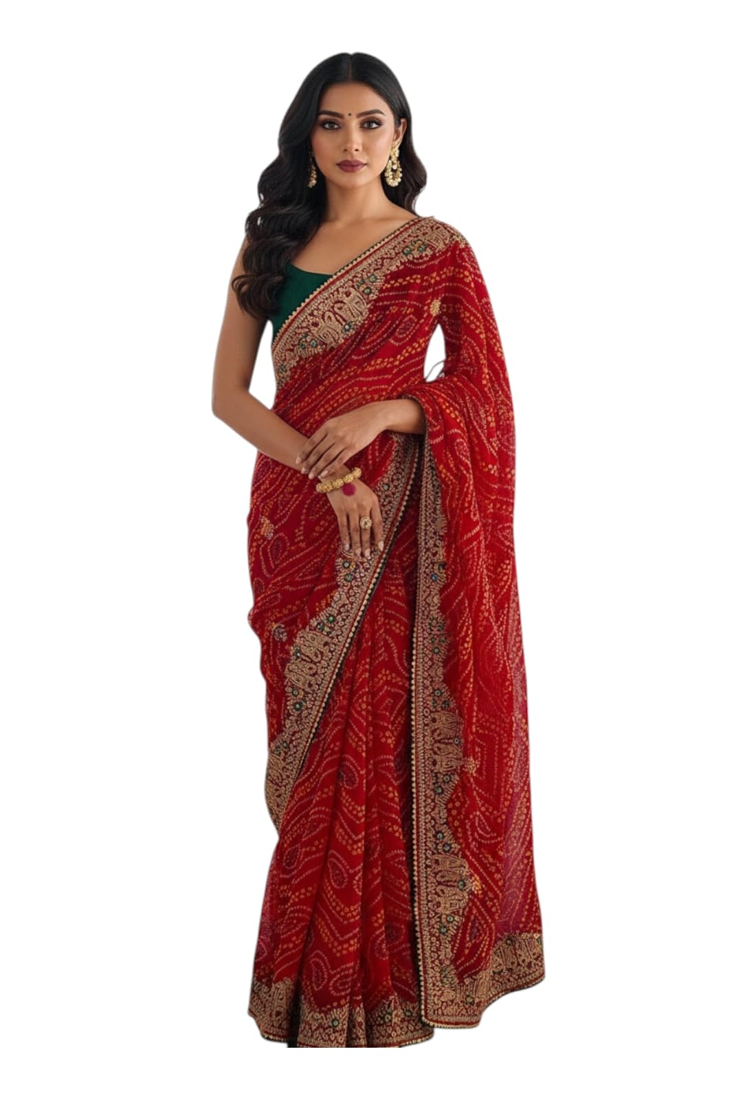 yashika Women's Georgette Bandhej Zari Work Embroidered Saree | Women Sari-picture-42