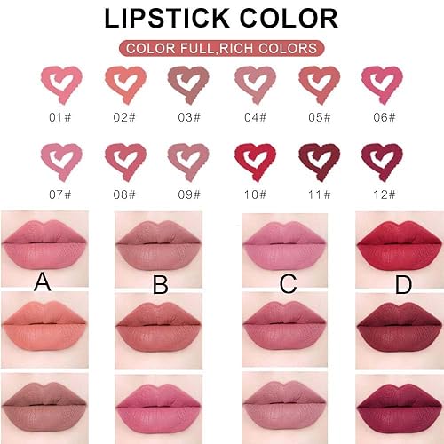 Miniatura 2 de Juego de 3 lápices labiales automáticos rotativos de alto pigmento, rojo y rosa, suave, aterciopelado, de larga duración, no se decolora, tinte de