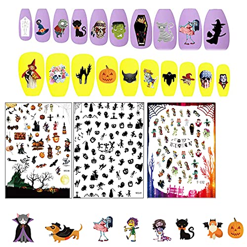 12 Nagelsticker Halloween Selbstklebende Nagelsticker, Halloween 3D Nagelsticker 3D, einschließlich Kürbis / Spinnennetz… – Bild 6