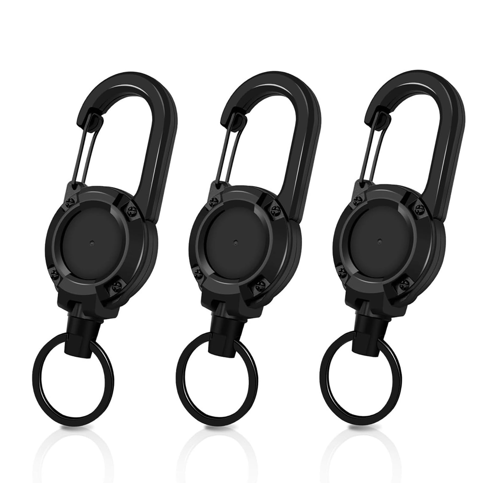 Qyrdbgy Black 3 Pcs Retractable Keyring, Heavy Duty Retractable Keychain With 60Cm Steel Wire Extendable Lanyard Badge Holder Badge Reel With Carabiner