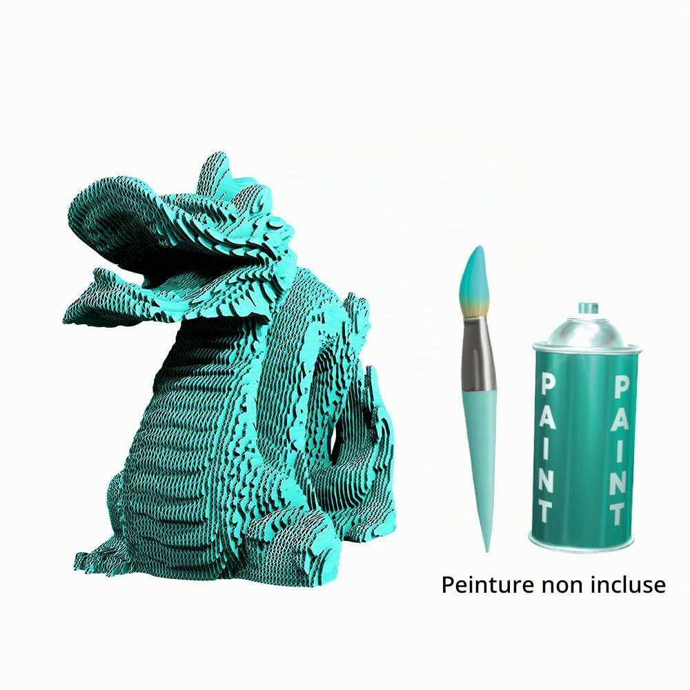 Dragon Puzzle 3D en Carton – Maquette à Monter | 126 Pièces, 27 × 18 × 11 cm – Kit Sculpture DIY à Peindre, Matériaux Recyclés, Ados & Adultes, Idée Cadeau Déco