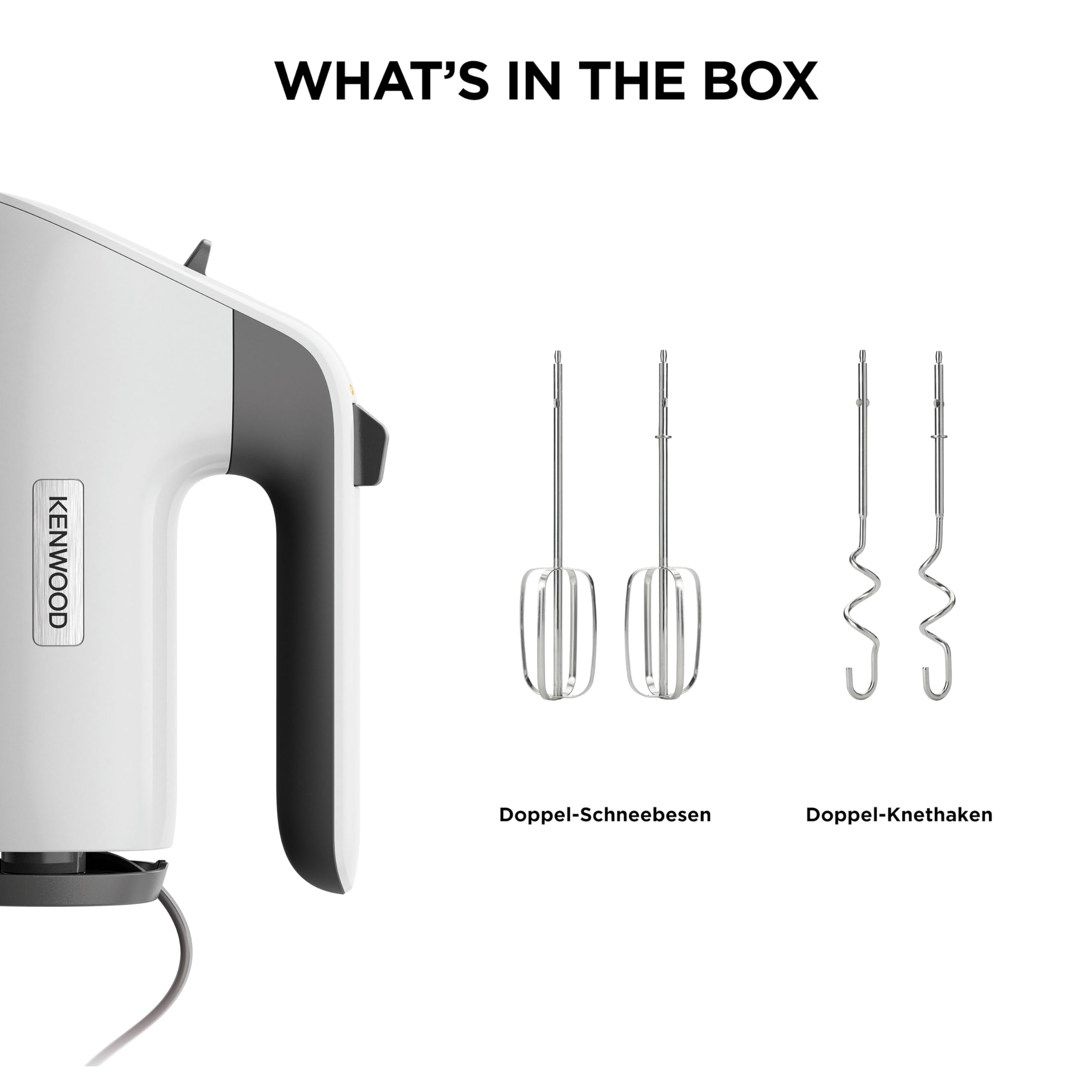 Kenwood QuickMix+ HMP50.000WH Handmixer - Handrührgerät mit variabler Geschwindigkeit und Pulsfunktion, inkl. Edelstahl-Knethaken und -Schneebesen zum Backen und Kochen, 650 Watt, Weiß