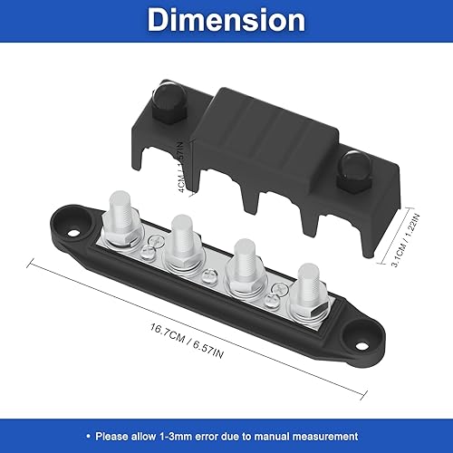 Miniatura 6 de Barra de bus 150A 12V Bloque de distribución de energía con bloque de terminales de 3 postes de 14 pulgadas (M6) con cubierta para automoción,