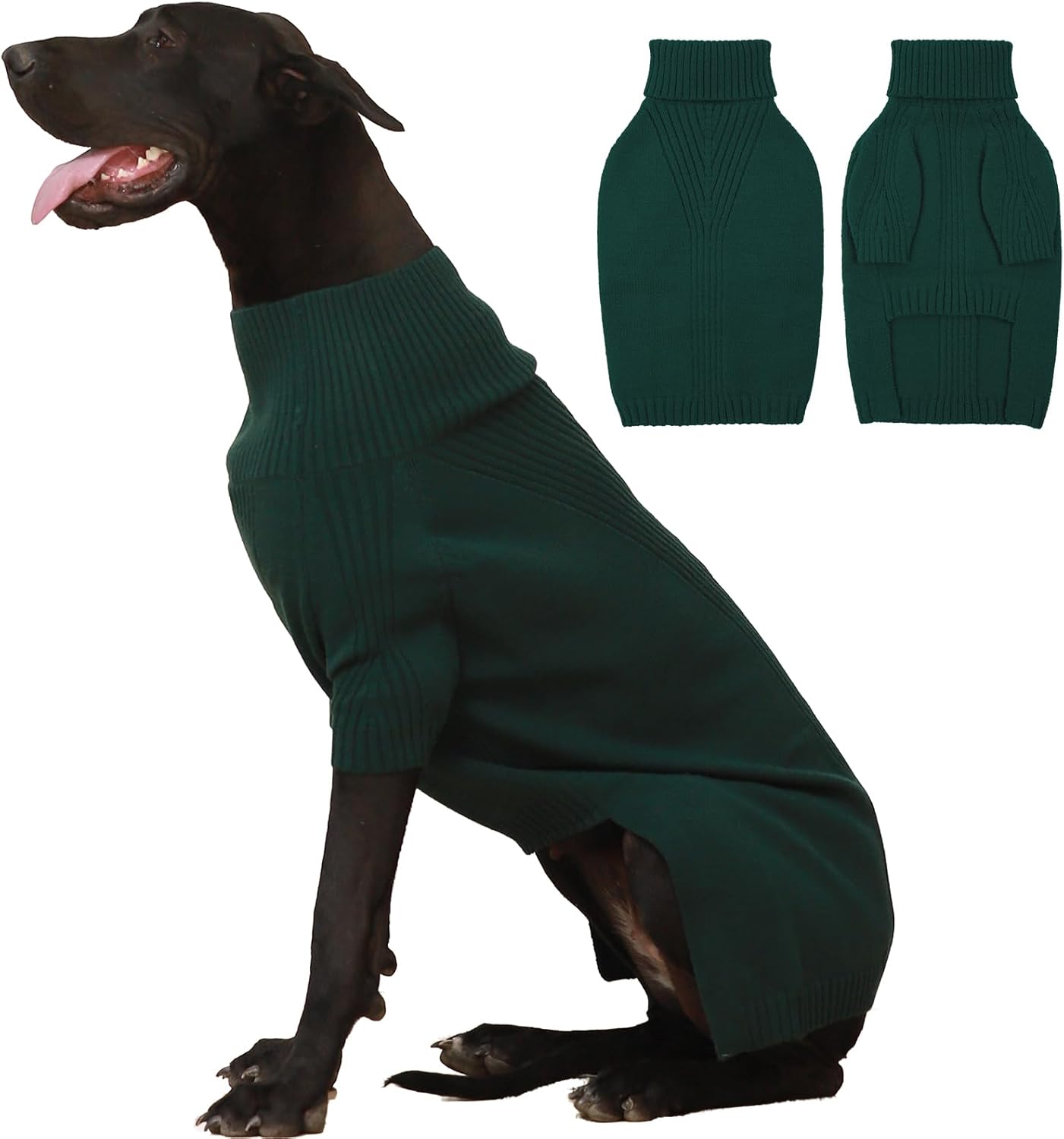 IECOii Extra Large Dog Sweater 4XL,Thermal Warm Dog Sweaters for Giant Breed Dogs,Turtleneck Knitted Knitwear for Pet Winter,Stretchy&Easy On Doggy Sweatshirt for Doberman,Great Dane(Green,XXXXL) XXXX-Large Green