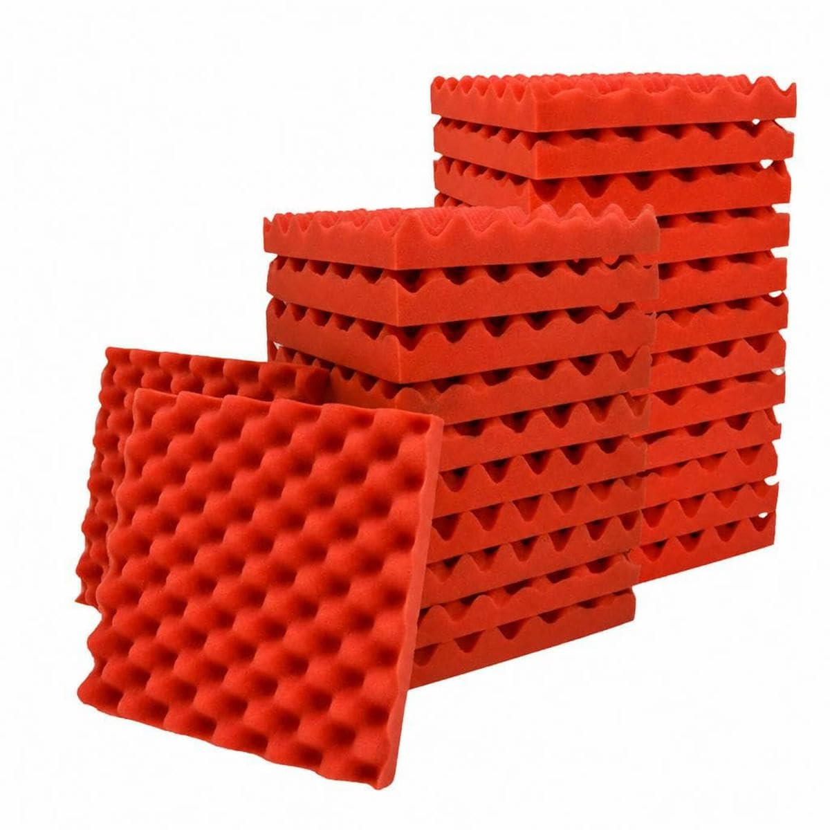 Acoustic Foam Fireproof Soundproofing Sponge 6/12/24/48 Pcs Egg Crate Soundproof Foam Studio Home Sound-Absorbing-Red-Medium Density-24 Pcs with Tapes-7.5cm Thick