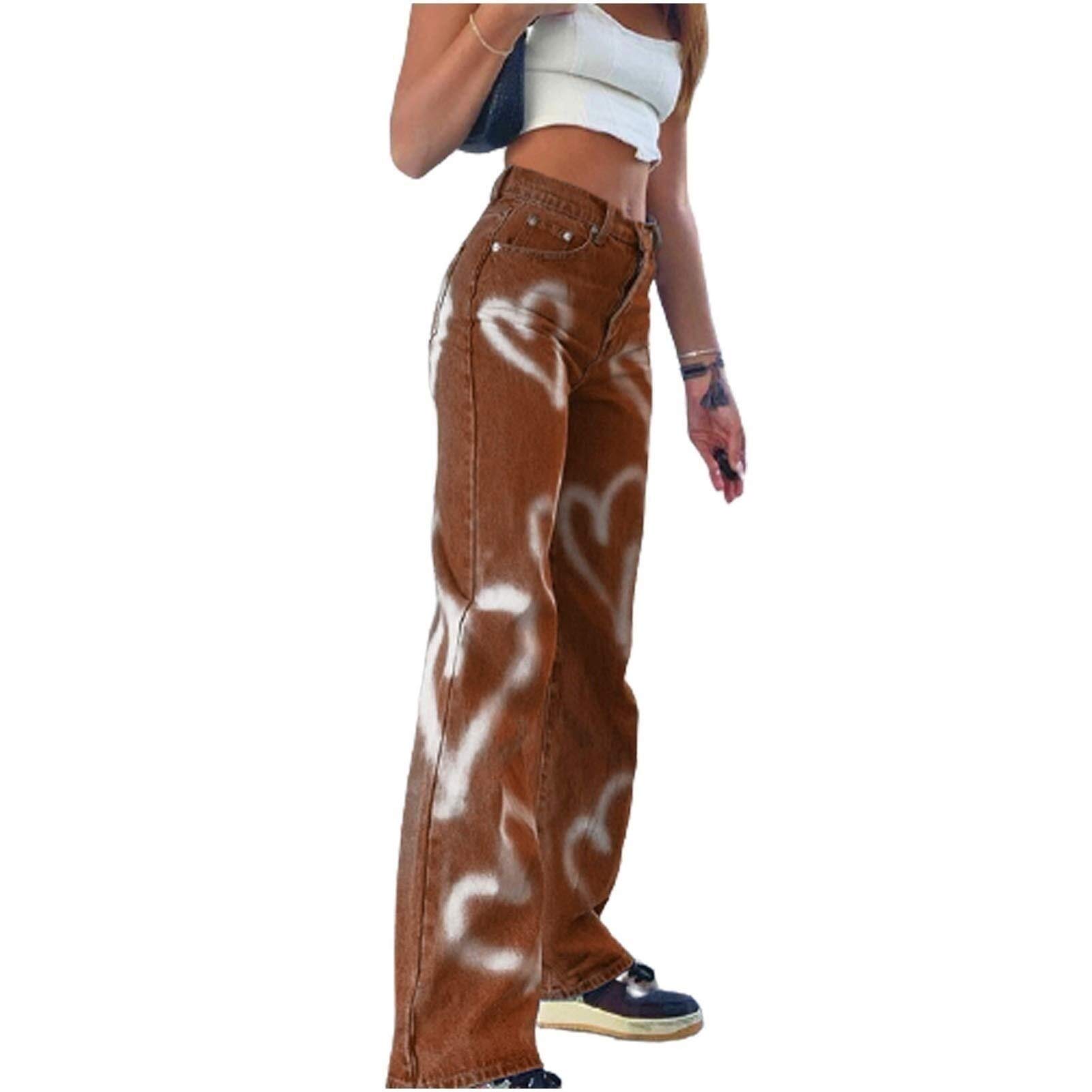LIUPING Pantaloni Larghi con Stivaletti Ricamati con Piume da Donna  Pantaloni Elasticizzati con Fondo A Campana