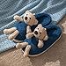 Damen Winter Plüsch Pantoffeln - Frauen Flauschige Plüsch Hausschuhe Winter Warm Cartoon Bär Weiche Dicke Sohlen Schuhe Weiblich Home Indoor Schlafzimmer Slip On Damen Gemütliche Hausrutschen,Bla