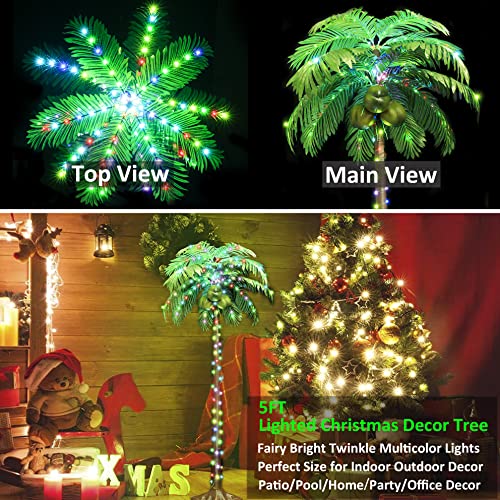 Led Lighted Palm Tree Outdoor Christmas Tree Color Changing Artificial Palm Tree Lights Remote Control, 5Ft Tropical Coconuts Tree For Christmas Hawaiian Jungle Party Pool Indoor Outdoor Decoration #TOP3