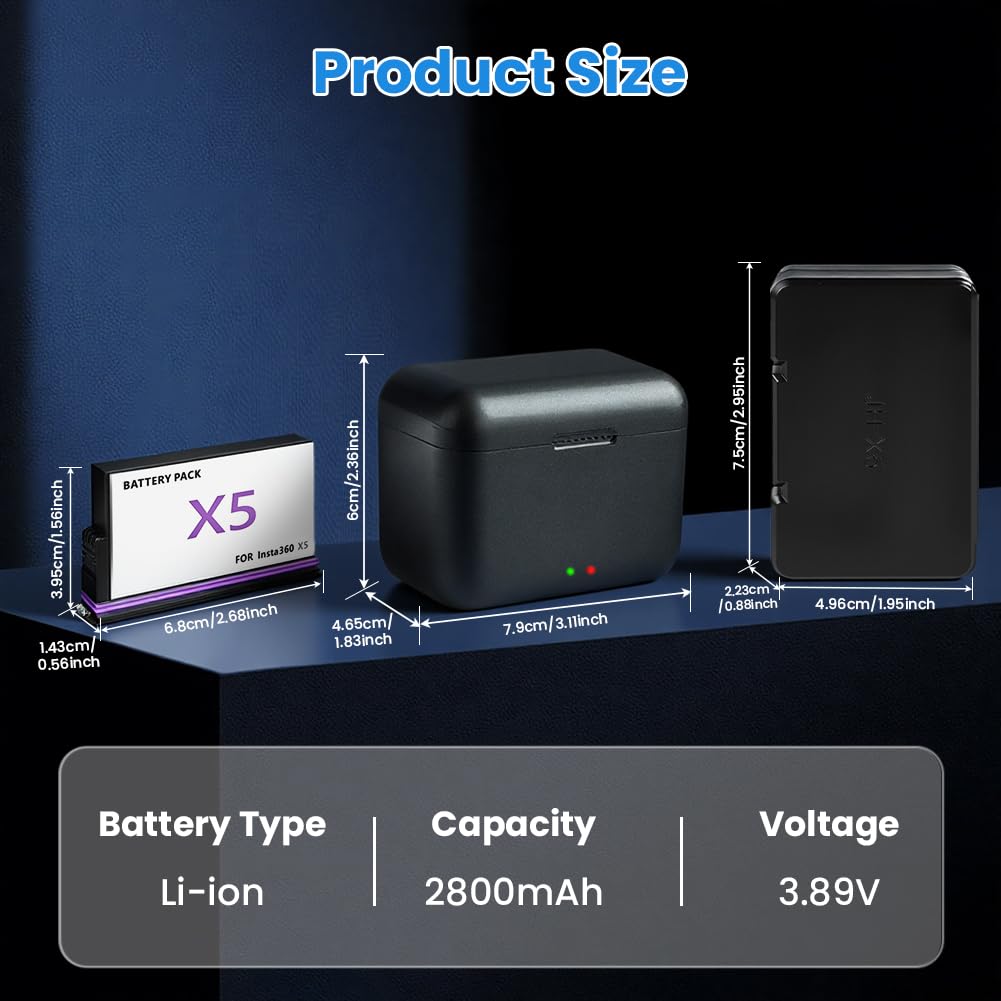 OFFCUP Bateria Zamiennicza, Zestaw 2 Baterie 2800mAh, Baterie do Kamer Sportowych dla Insta360 X5, z Ładowarką