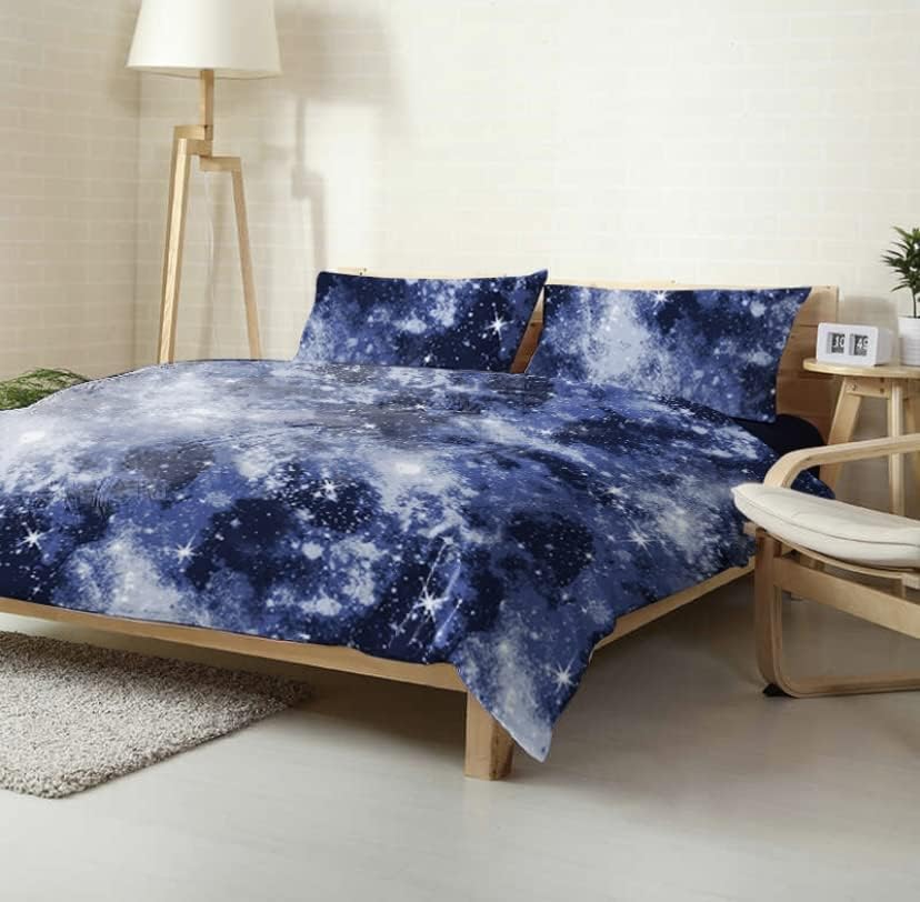 Single Duvet Cover Size - 100% Polyester Duvet Cover Set, Ultra-Soft, Easy-Care, and Lightweight Duvet Covers with Button Closure, Bedding Set Comes with a Duvet Cover and 2 Pillowcases.(Midnight sky)