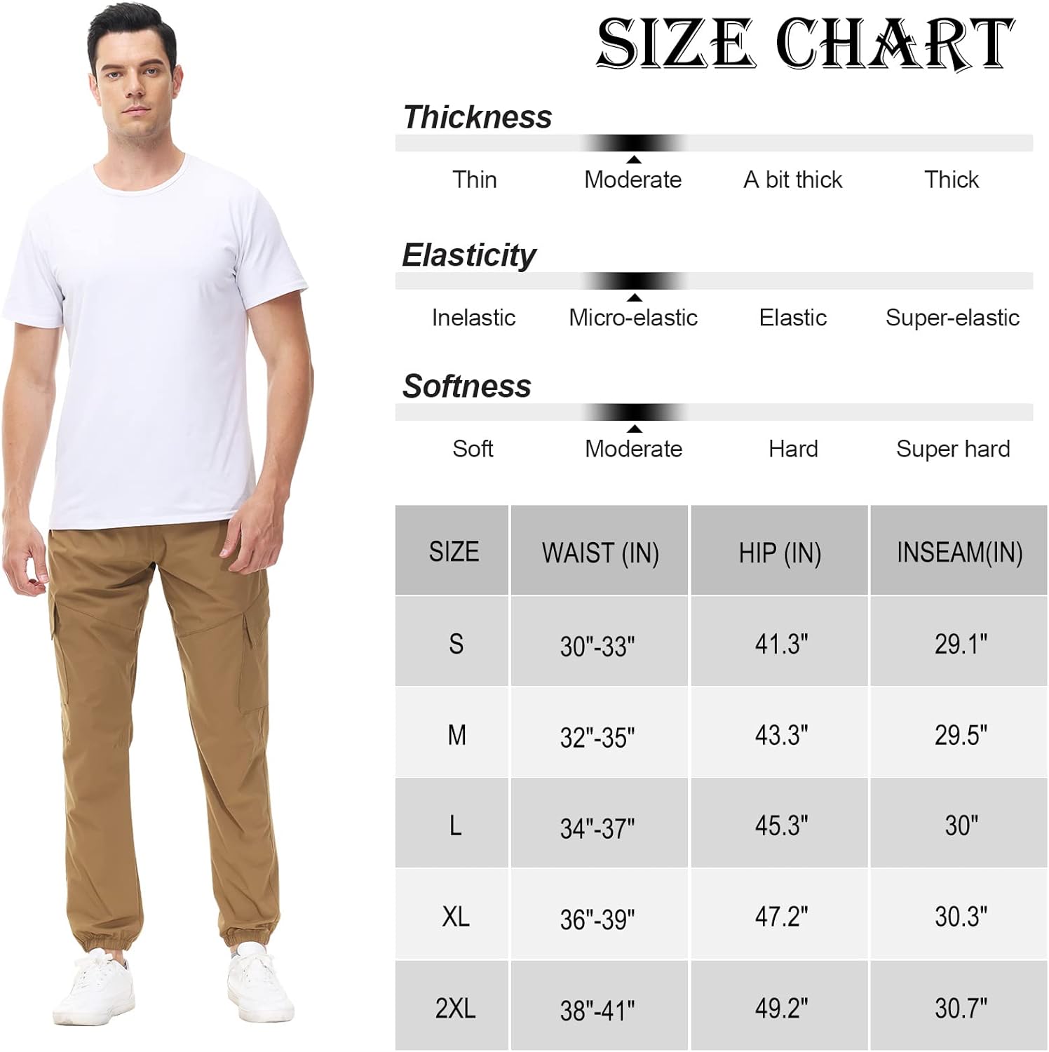 LUSHENUNI Men's Hiking Cargo Jogging Pants, Golf Pants Slim Fit with Zip Pockets for Travel Hiking (XL, Black)