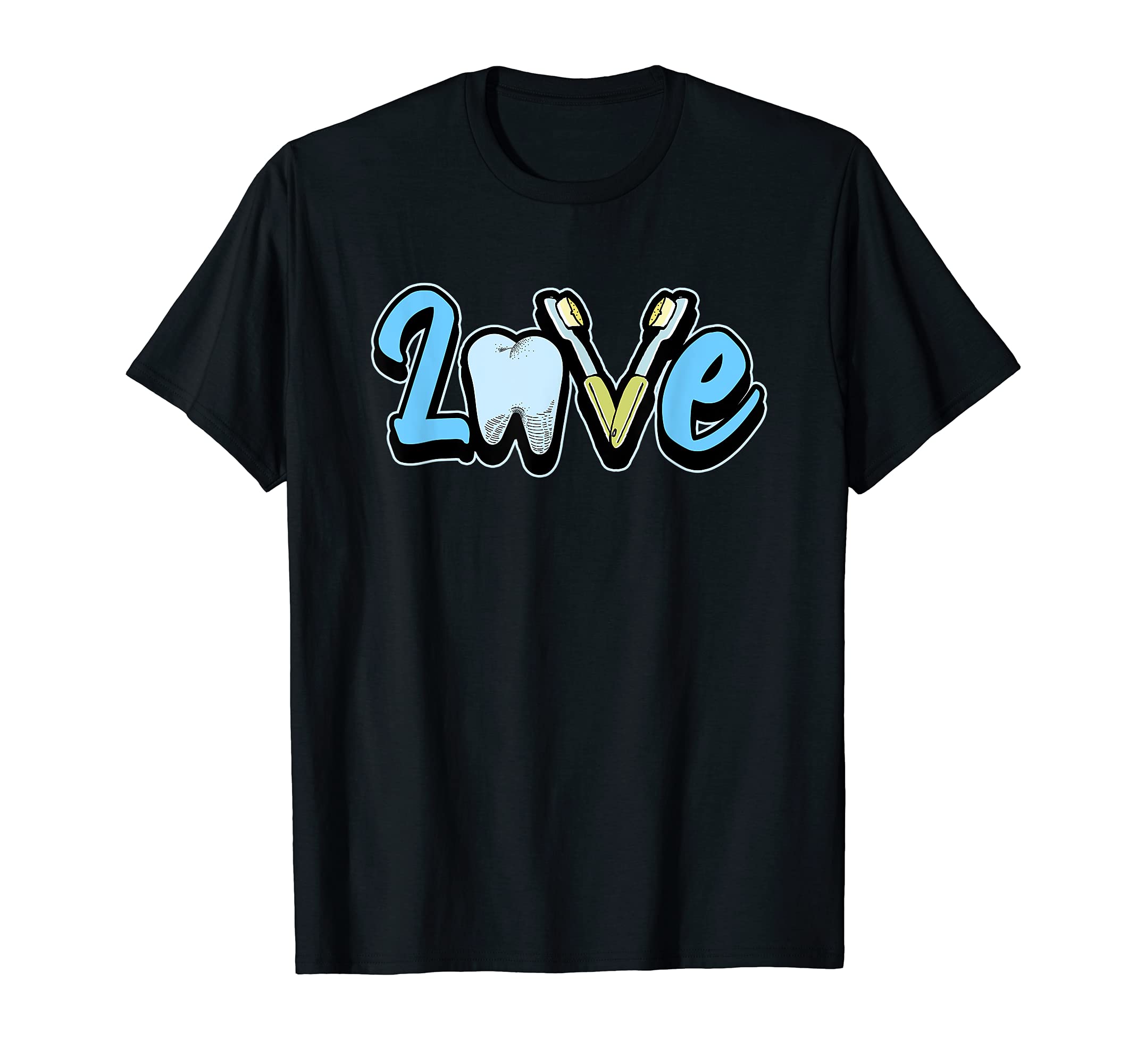 Funny Love Dental Surgeon Teeth Tooth Toothbrush Dentist T-Shirt, Black