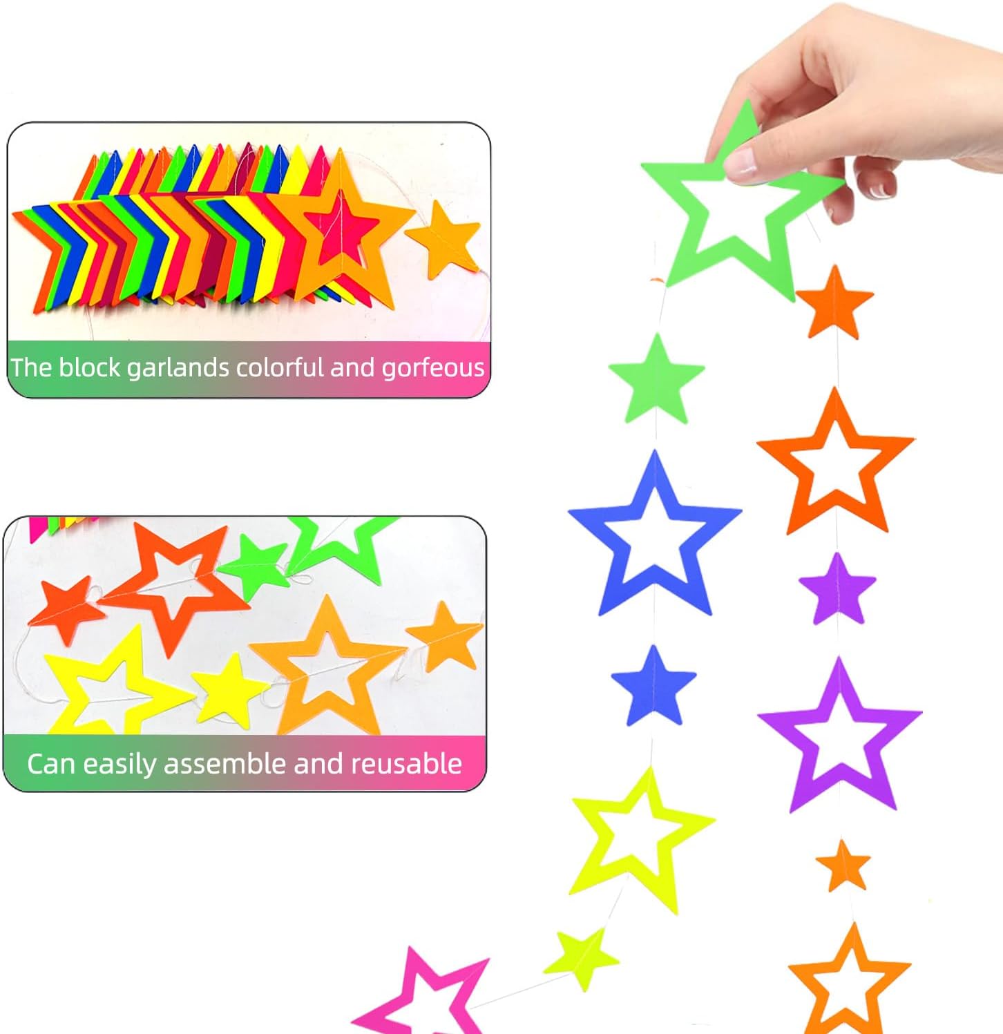 126feet UV Paper Garland Hollowed Star Neon Streamers Black Light Decorations Glow Party UV Reactive Party Favors Glow in The Dark Supplies and Decorations Wedding Birthday Banner - Image 5