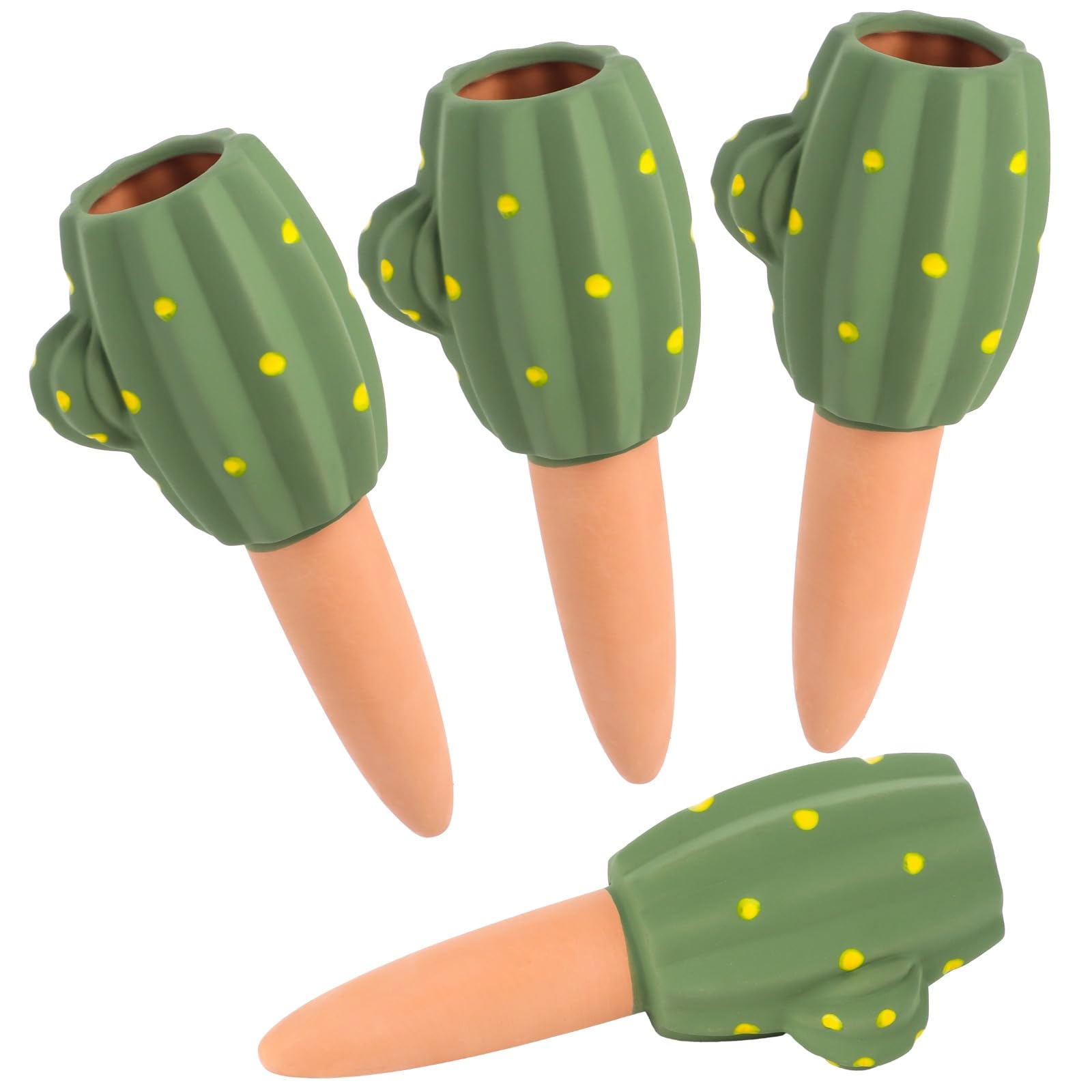 Lot de 4 piquets d’arrosage en Terre Cuite, Insert d’arrosage Automatique pour jardinière, Design Cactus en céramique, Diffusion Lente de l’Eau, pour Plantes d’intérieur et d’extérieur