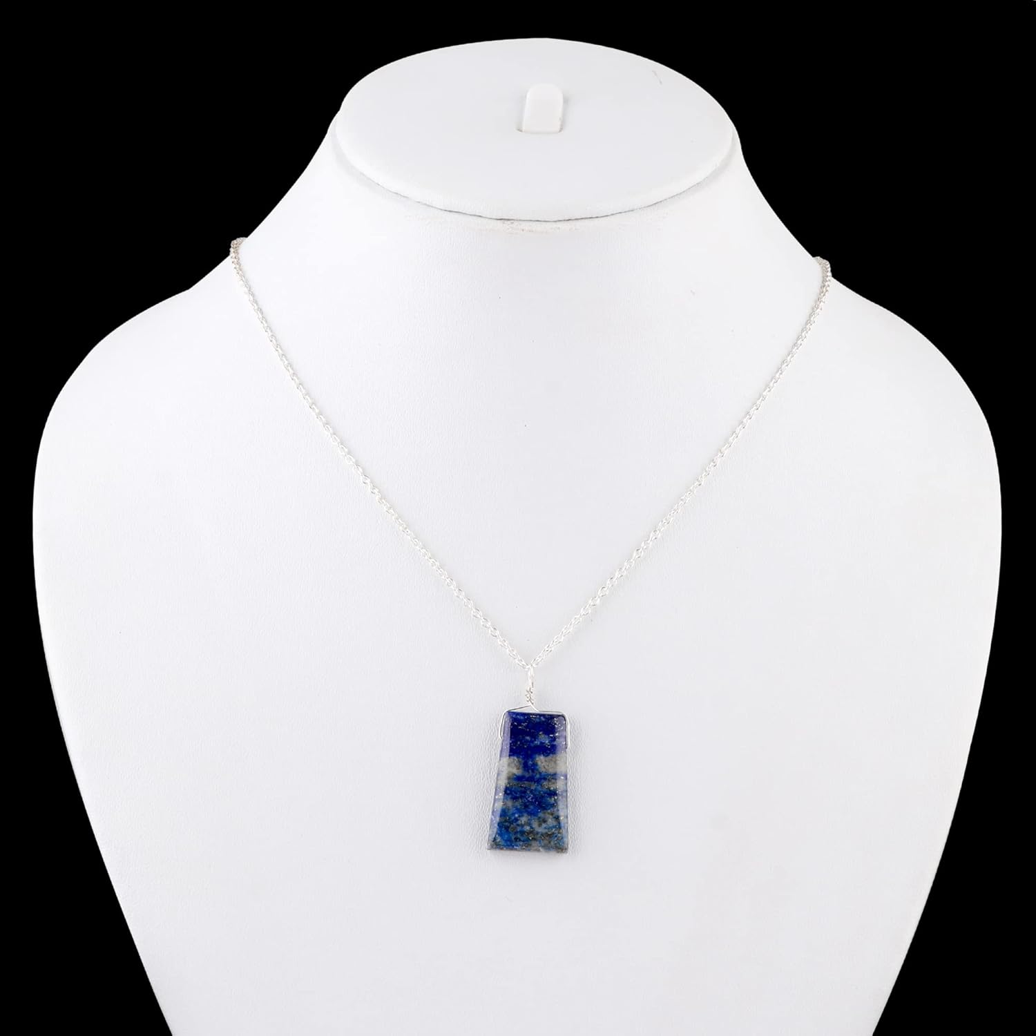 Lapis Lazuli Pendant Necklace for Women | Natural Blue Gemstone Jewelry | Silver Plated Chain 16+2" (Inch) Adjustable | Healing Crystal Statement Necklace - Image 6