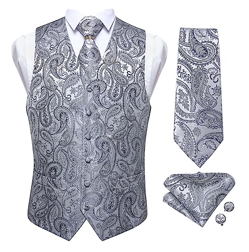 Gilet mariage homme FULBHPRINT ensemble soie avec cravate pour costume