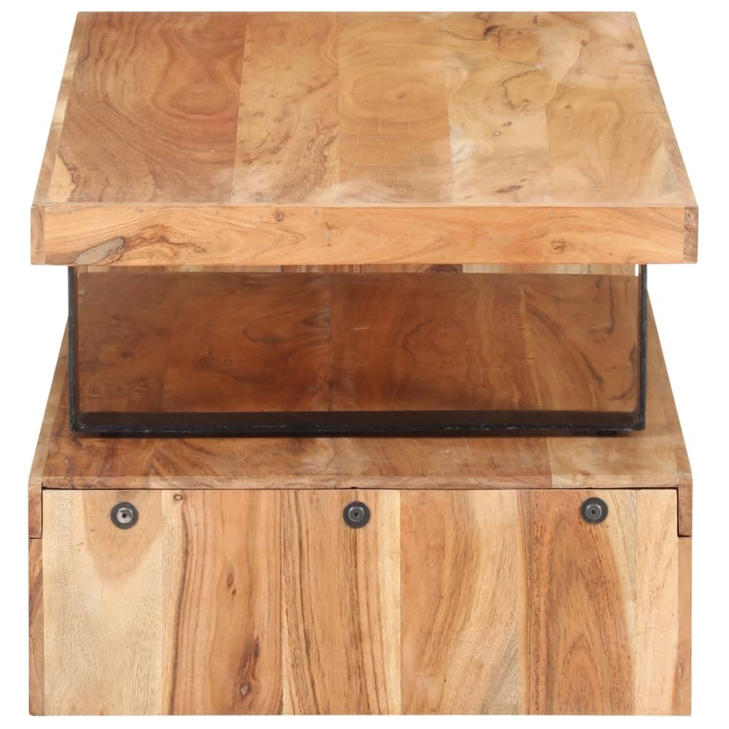Juego de mesa de café de madera maciza de acacia, 90 x 50 x 40 cm y 80 x 50 x 20 cm, moderna, 2 mesitas auxiliares para salón, oficina, balcón, etc