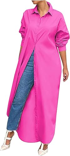 Camisas largas con botones para mujer, cárdigan de moda para otoño 2022, casual, de manga larga, con solapa, dobladillo fluido, blusas sueltas