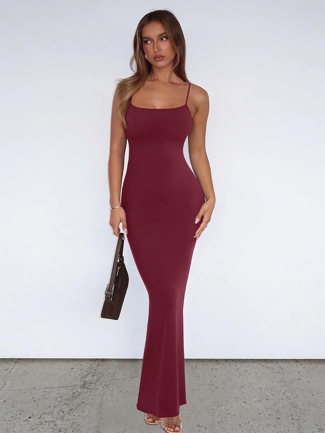 REORIA Women's Basic Sexy Lounge Slip Long Dress Elegant Sleeveless Backless Ribbed Bodycon Maxi Dresses - Image 3