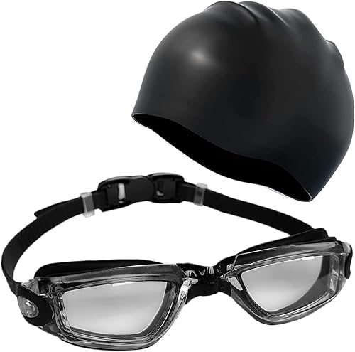 Swim Goggles and swim cap, Swimming Goggles with anti-fog function for man and woman.
