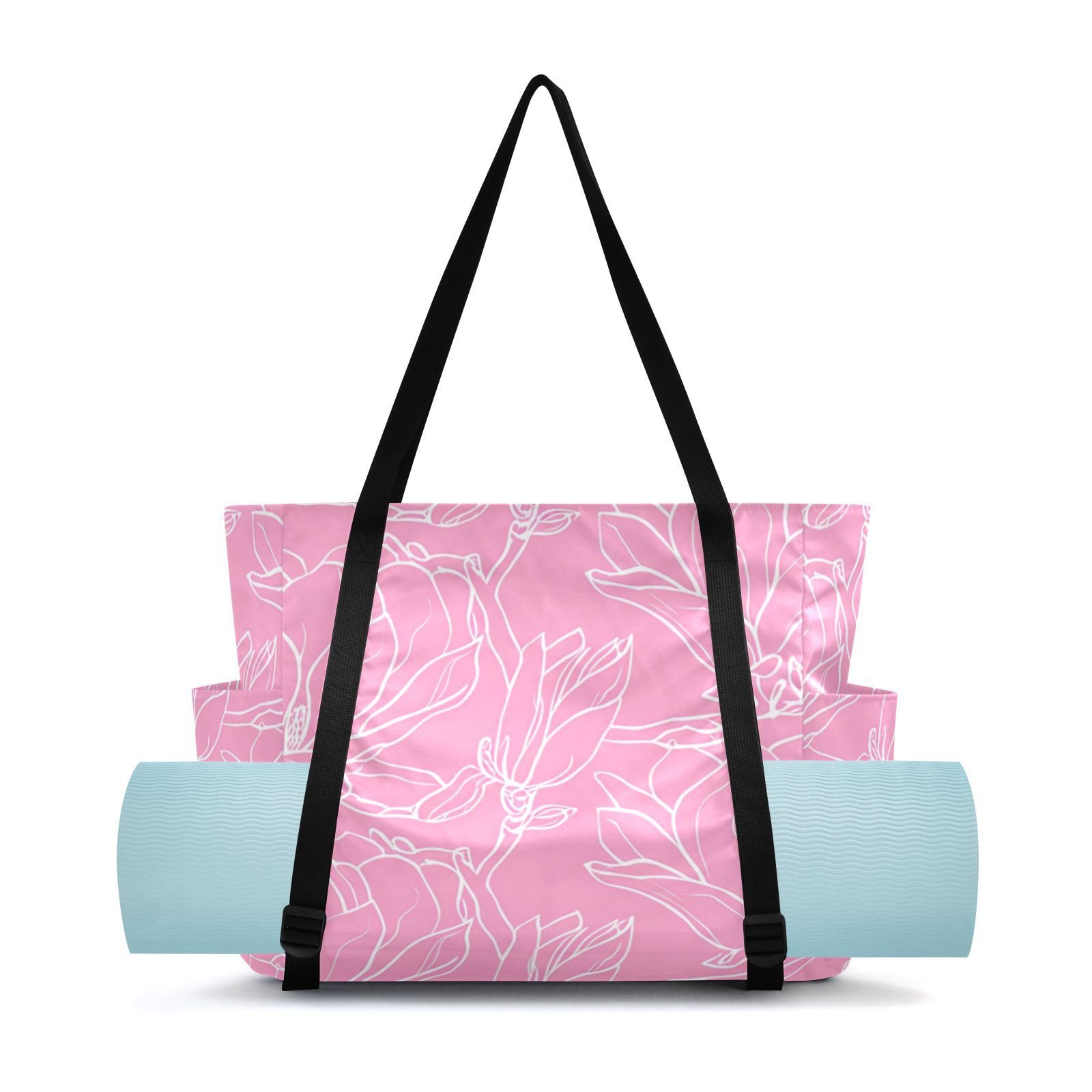 Magnolias Lines Soft Pink Yoga Mat Bag for Women Water-Resistant Gym Bag with Yoga Mat Holder Tote Bag for Pilates Yoga Office Gym
