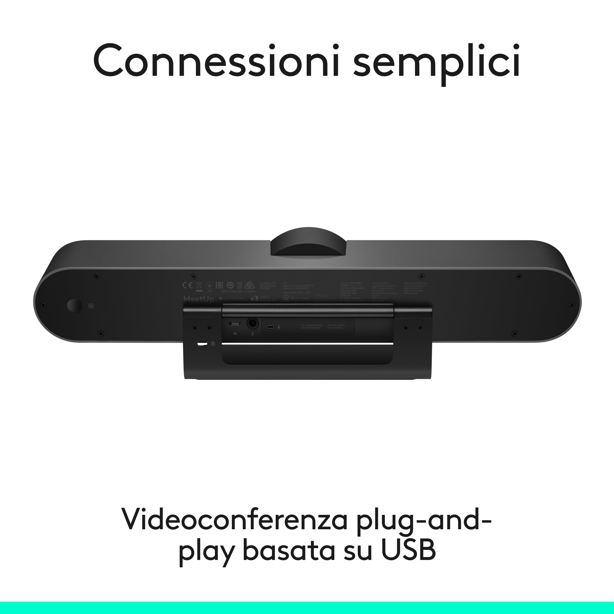Logitech MeetUp Sistema di Videoconferenza, Ultra HD 4K/1080p/720p, 3 Microfoni/Altoparlanti Regolabili, Ampio Angolo di Visione di 120°, Compatibile con PC/Mac/Portatile/Macbook/Tablet - Nero, 4K