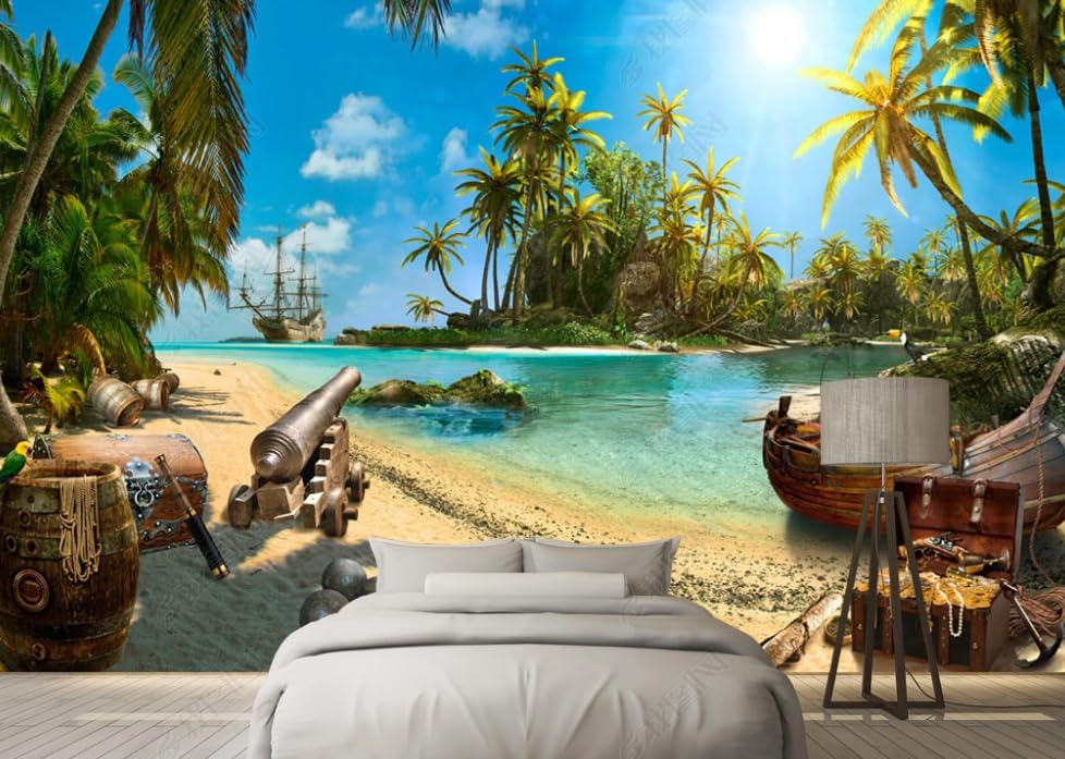 Papier peint intissé paysage île au trésor pour masquer grand mur blanc
