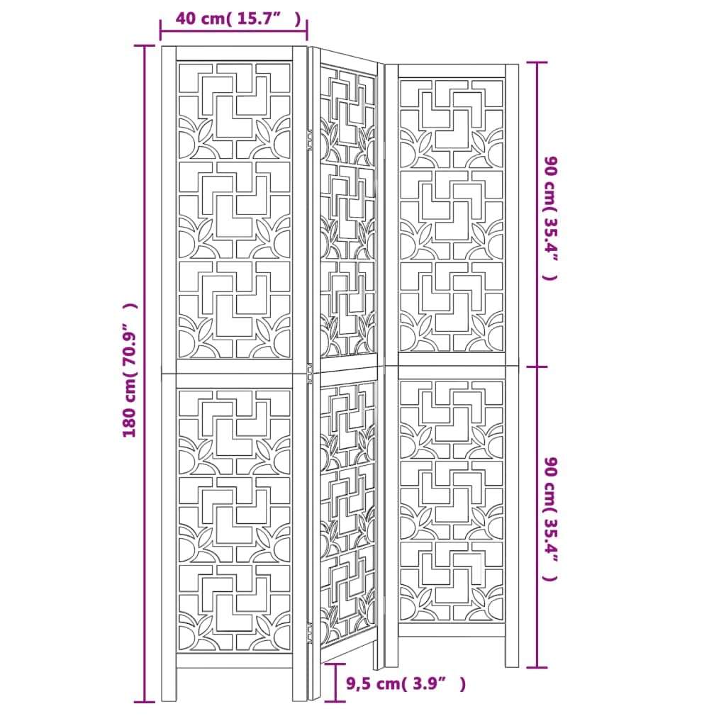 vidaXL Kamerscherm met 3 panelen massief paulowniahout donkerbruin, privacy scherm, kamerverdeler, kamer scherm, privacyscherm, ruimteverdeler