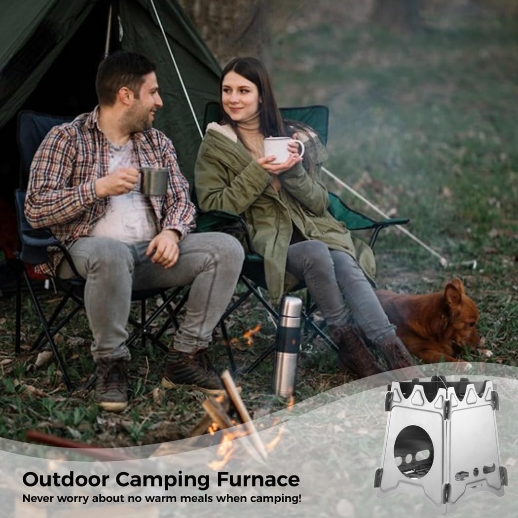 Portable Foldable Wood Stove For Backpacking - Stainless Steel Outdoor Camping Cooker