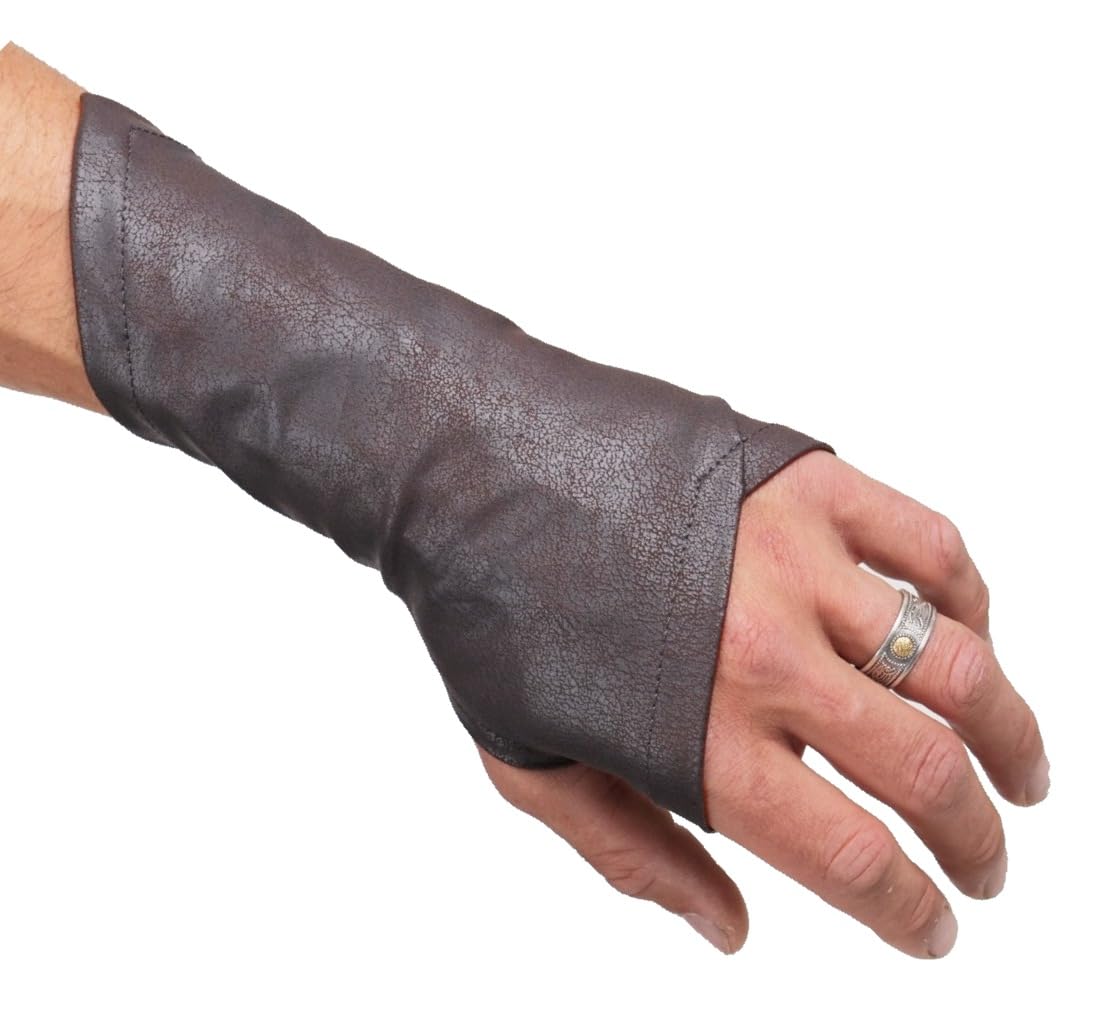 SIC HOODS Assassin Gloves Ren Faire Faux Leather Bracers Ranger Archer Medieval Cosplay Larp Wrist (Brown, X Small)