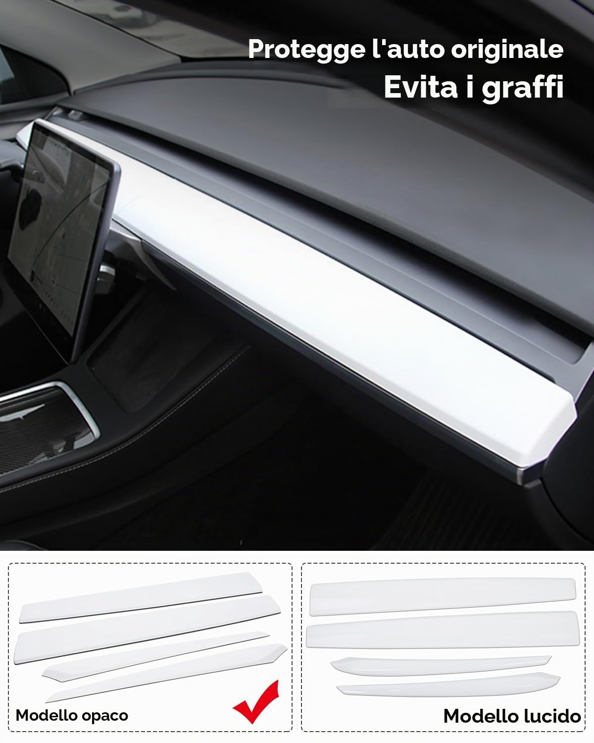 Copertura per cruscotto e rivestimento interno della portiera anteriore compatibile con Tesla modello 3/y (Bianco opaco)
