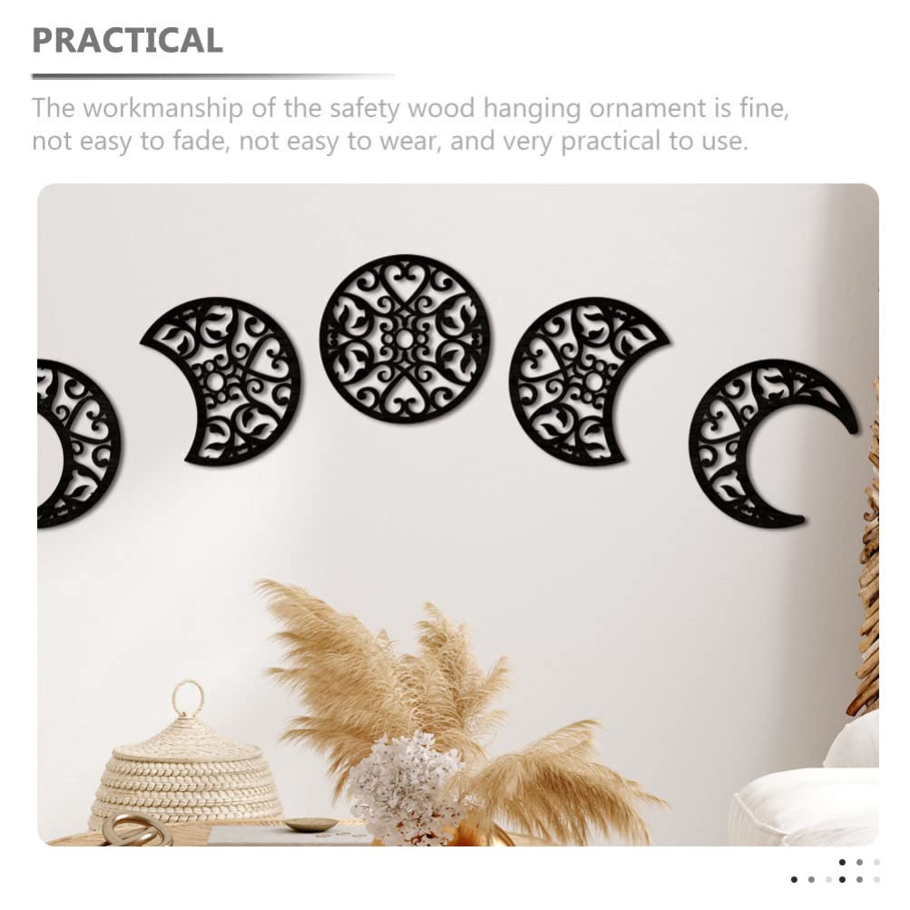 HOMSFOU Moon Phase Wall Decor 7.87 Inch Wooden Moon Art Set 5 Pieces Celestial Bedroom Living Room Wall Decoration - Image 4