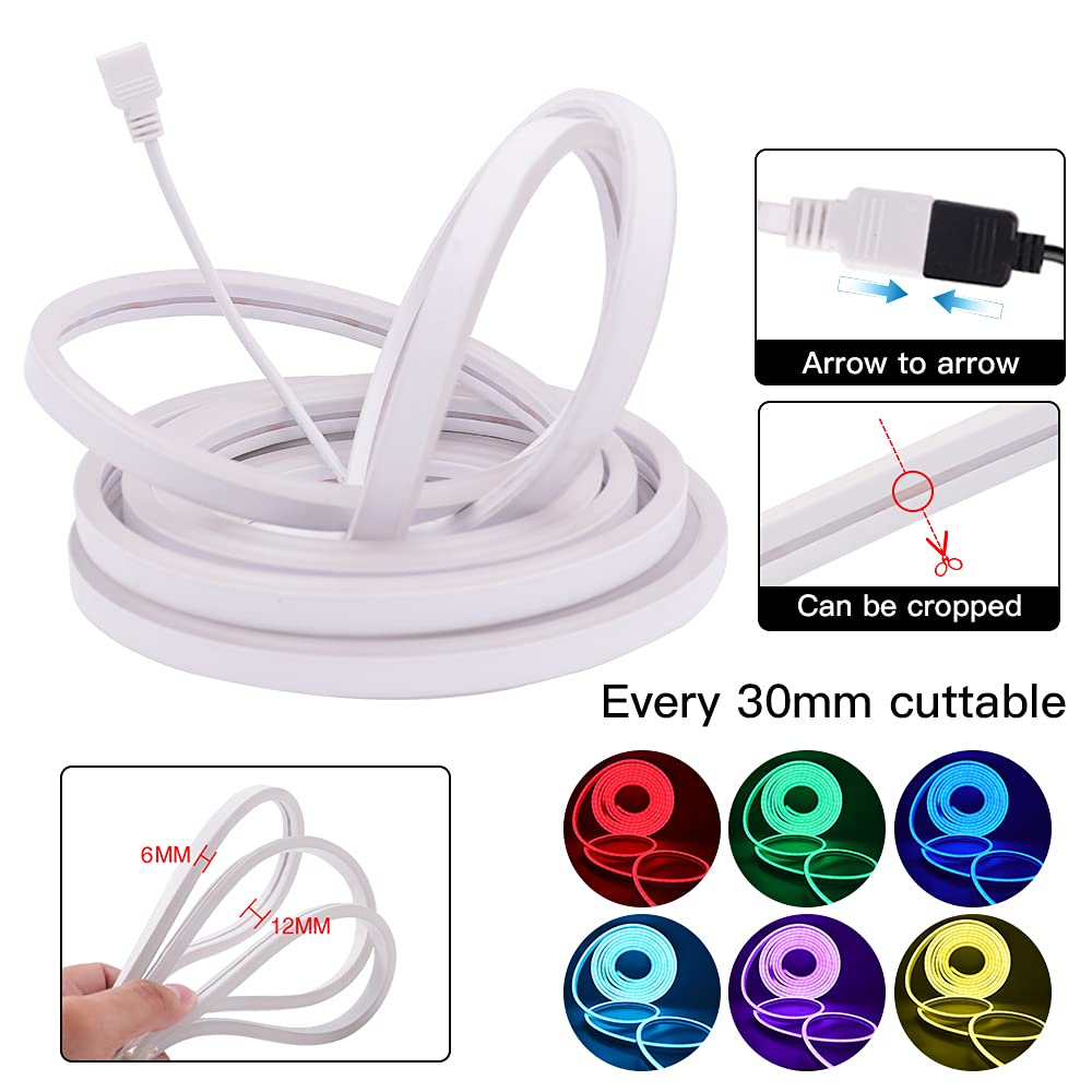 Wisada LED Strip, 96 LEDs/m Waterproof Flexible Strip,6.56Ft/2M Silicone LED Neon Strip,12V 3535 Rope Light,for Indoor/Outdoor Lighting Decoration [RGB | (Includes Power Adapter and Controller)]