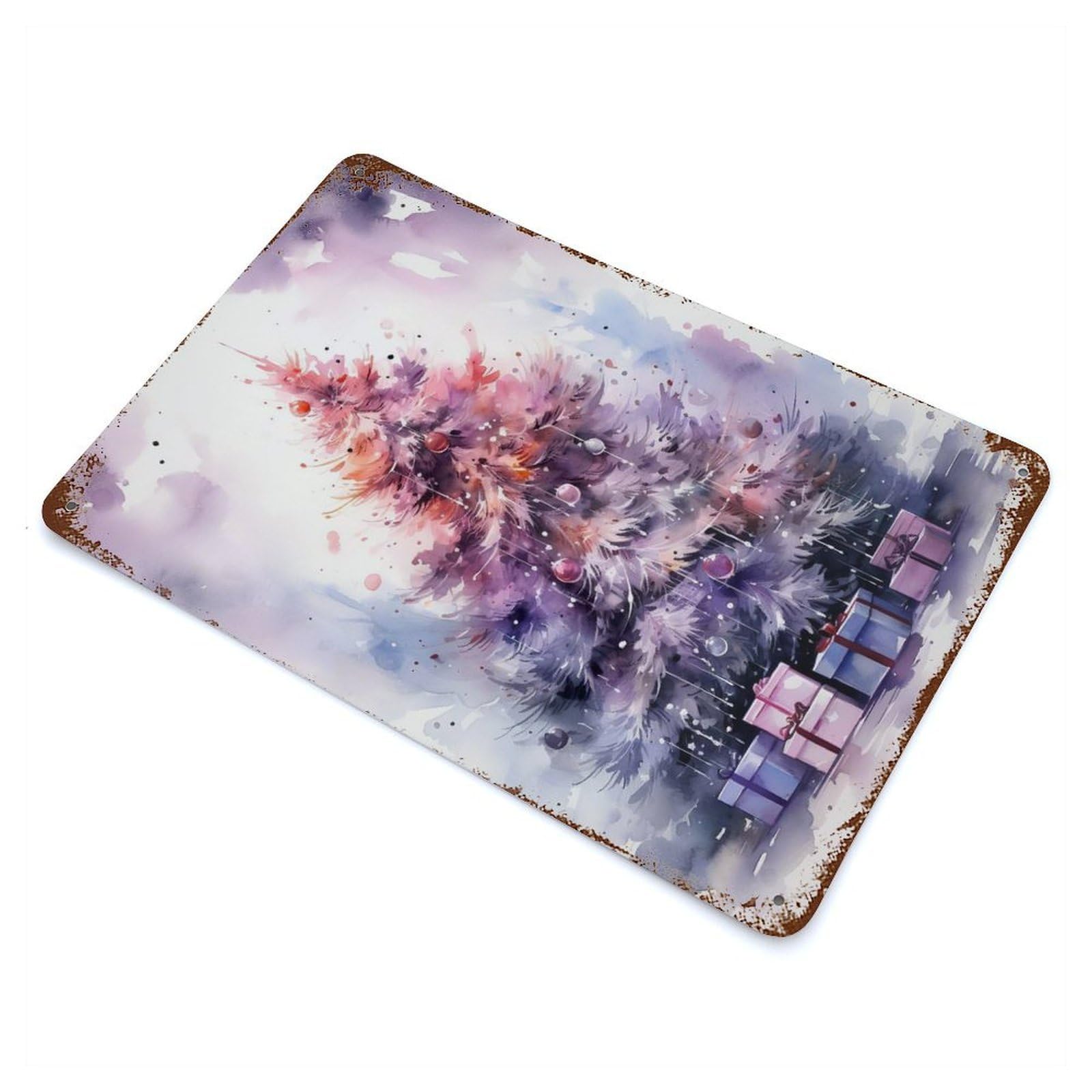 Watercolor Winter Wonders Rusty Metal Tin Sign 11.8"x7.9", Industrial Home Decor for Garage, Pub Or Kitchen