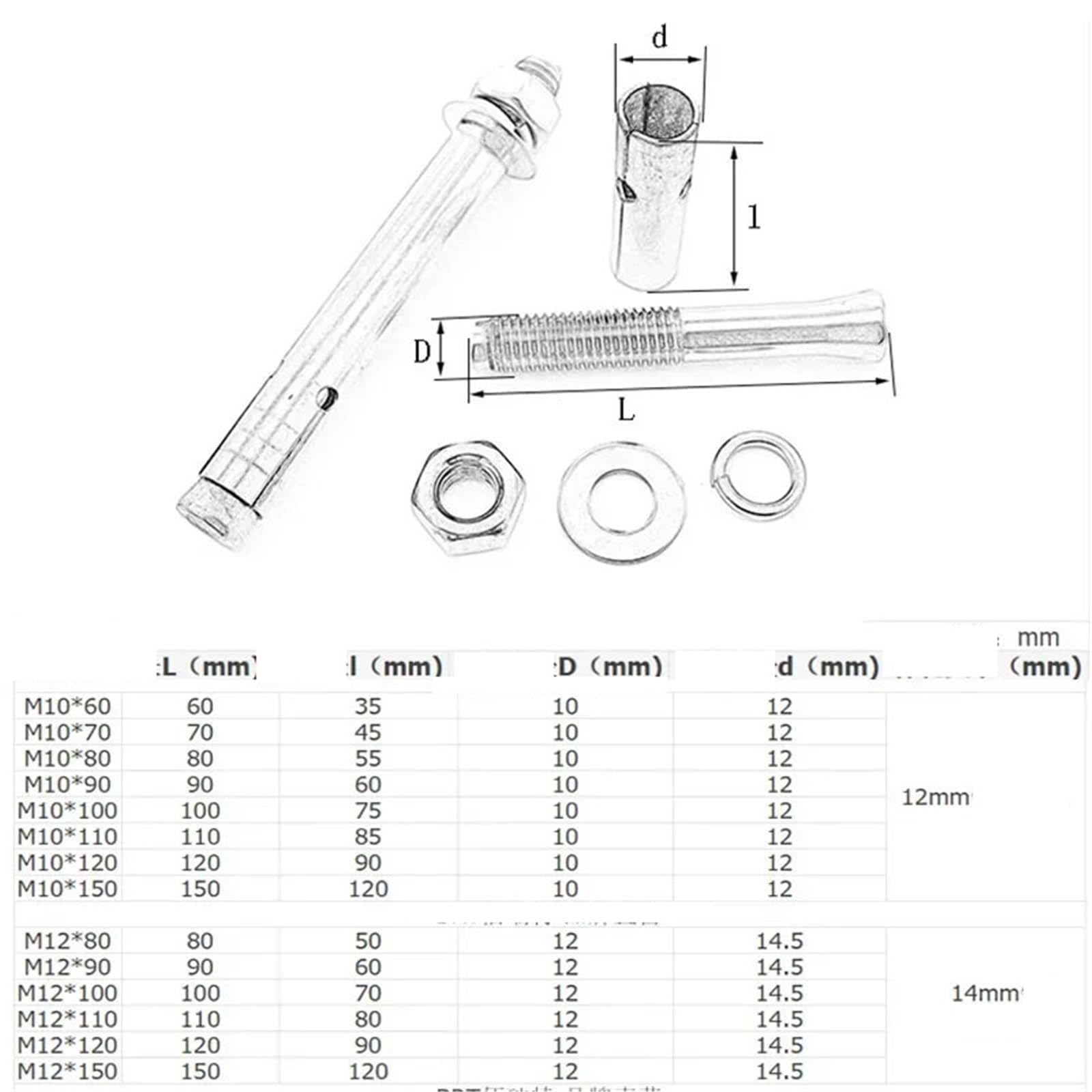 Tacos de expansión Tornillos y pernos de anclaje hormigón con cabeza hexagonal acero inoxidable M10 316(M10X70mm-10pcs)