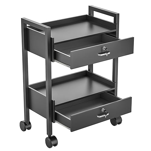 Miniatura 7 de Carrito de gabinete de belleza para salón, carrito rodante de almacenamiento de 2 niveles, organizador de cajones con ruedas, herramientas con