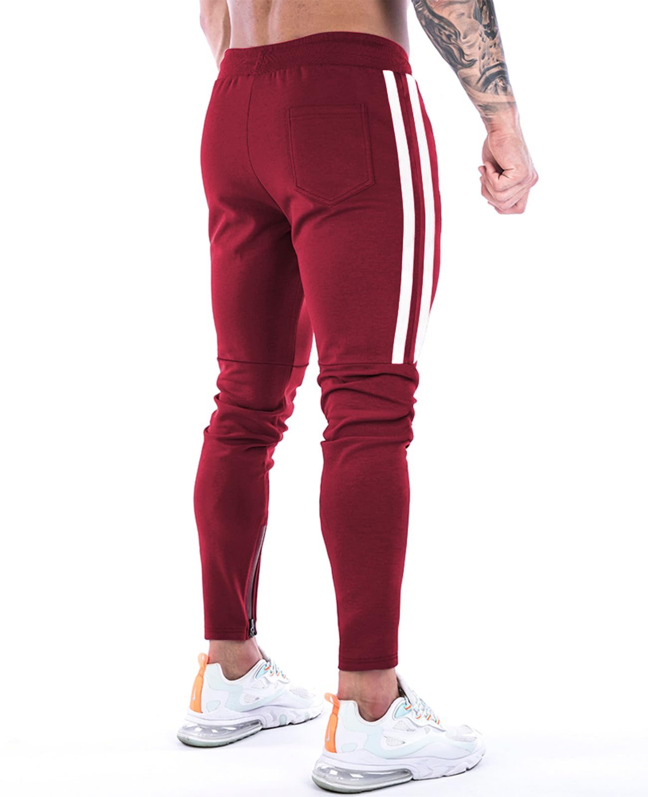 Suwangi Pantaloni Tuta Uomo Palestra Running della Allenamento Slim Fit Design a Righe con Tasche Zip
