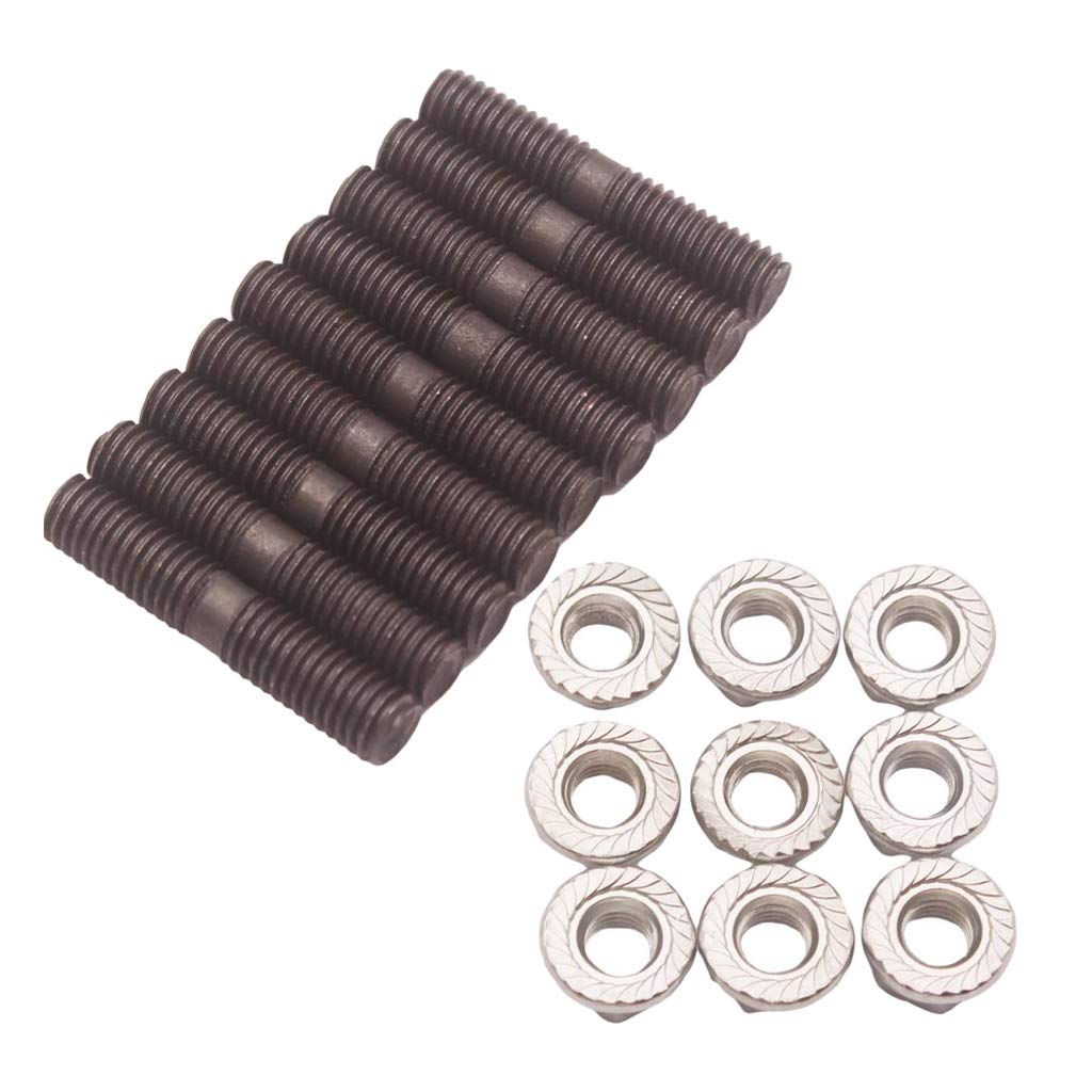 9 Pièces Goujons de M8x1.25 avec Écrou de Blocage Acier Haute Résistance pour Collecteur Échappement Adapté Automobile Compétition Tuning