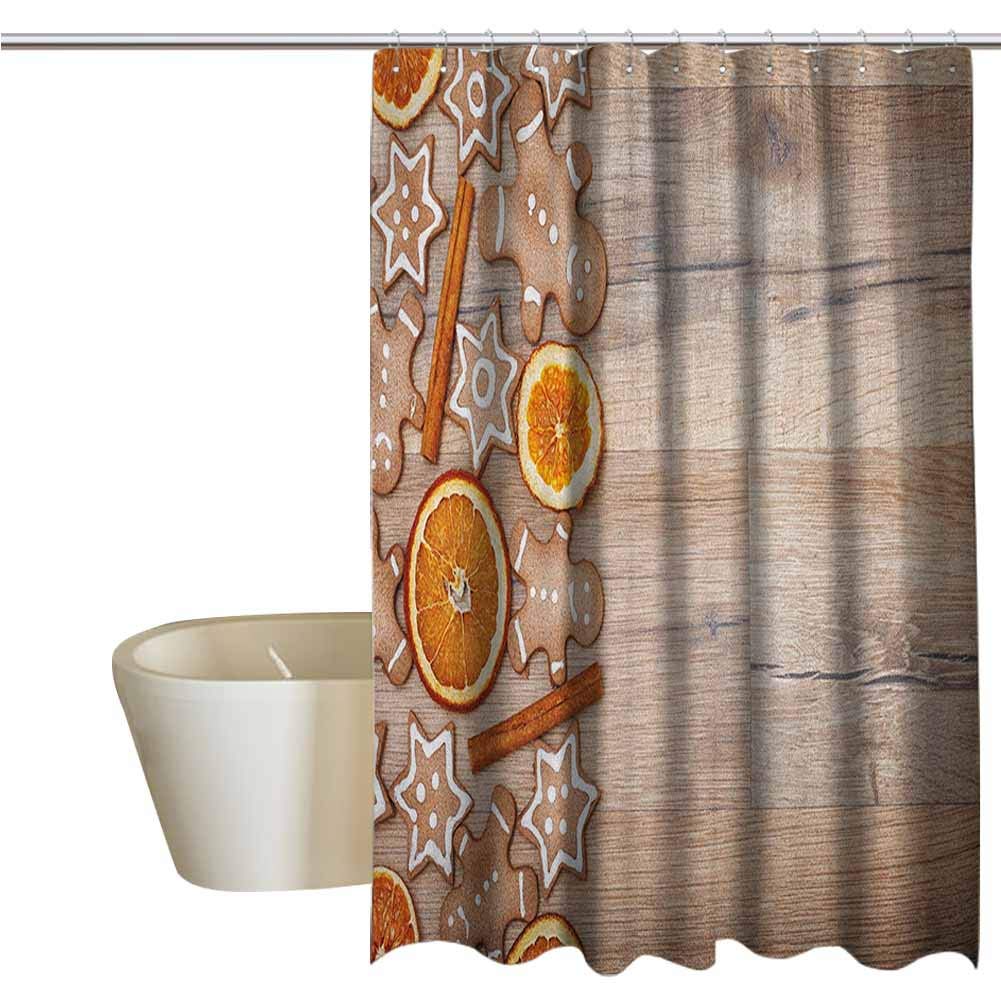 Fabric Shower Curtain Lush Decor Dried Orange Slices Cinnamon Sticks Aromatic Sweet Biscuits Stars 108x72 Inches