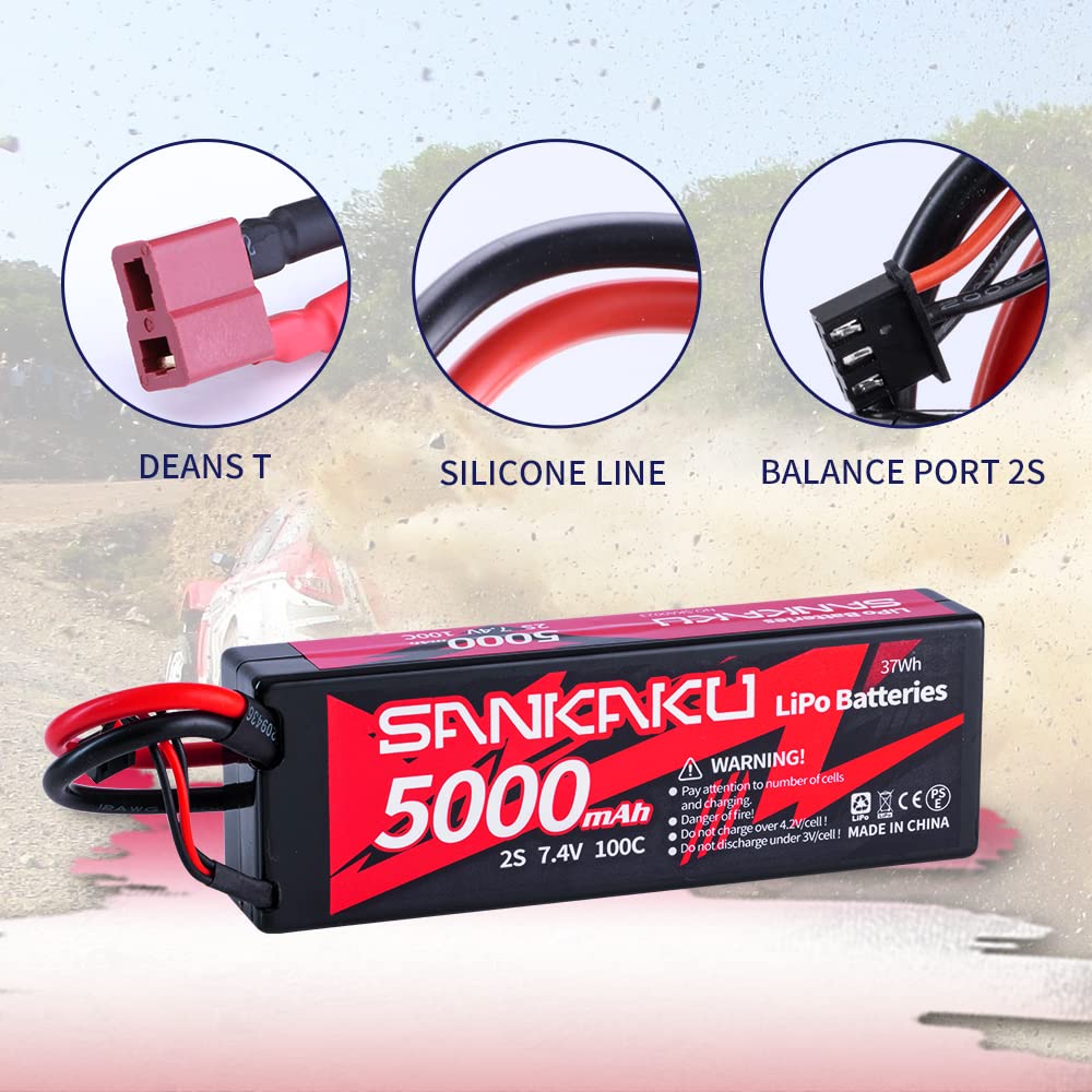 SANKAKU 5000mAh 2S Batteria Lipo 100C 7,4V Lipo spina Deans T per veicoli RC Buggy Auto Camion Barca Hobby 2 pezzi