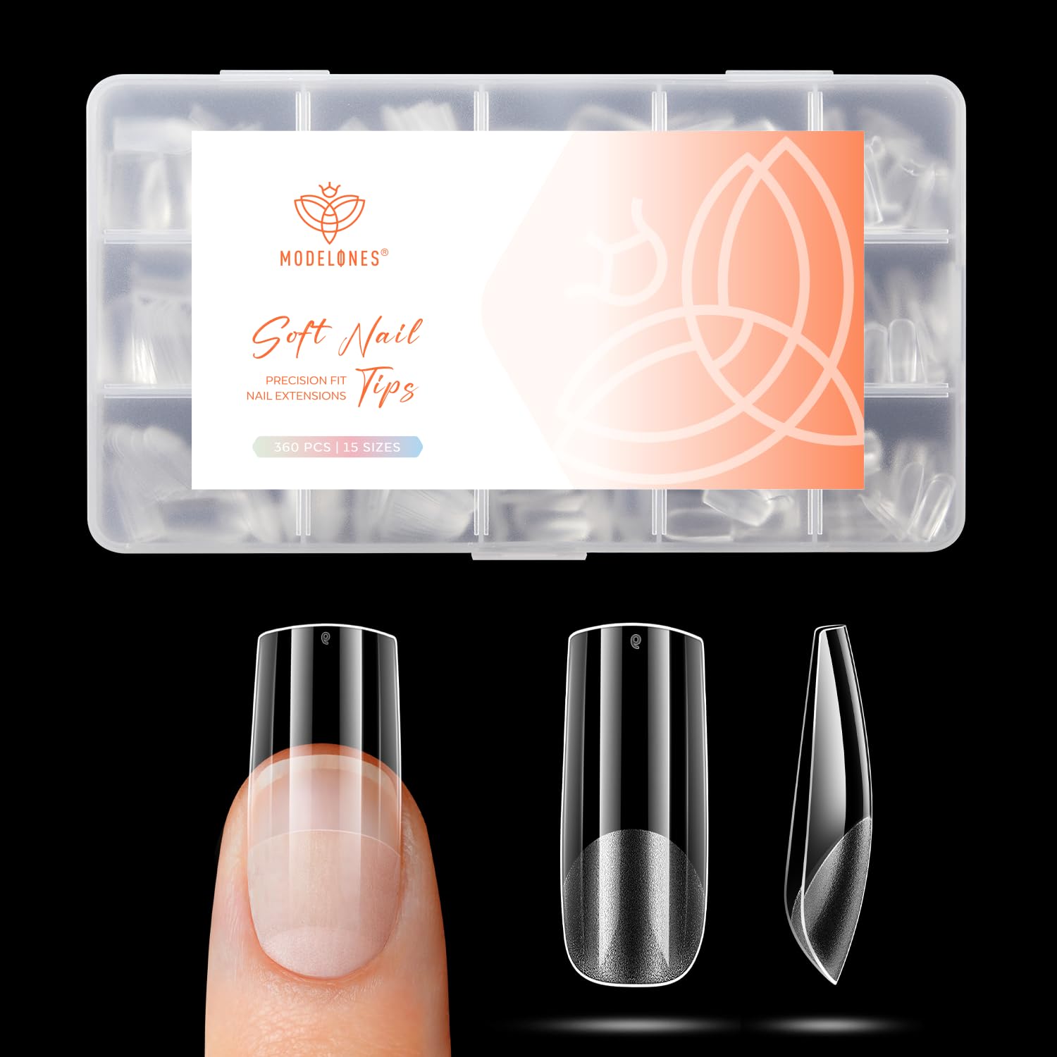 Modelones Nail Tips 360 Stück- Full Cover Nageltips Set, Soft Gel Tips Set, PMMA Harz Nagelspitzen, Künstliche Nägel Zum Aufkleben Nail Art DIY, Medium Quadrat- Halbmatt
