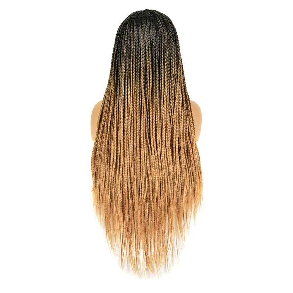 Parrucche sintetiche lunghe Ombre a 26 pollici intrecciate Parrucche per le donne nere intrecciate Parrucca finta cuoio capelluto trecce resistenti al calore Capelli