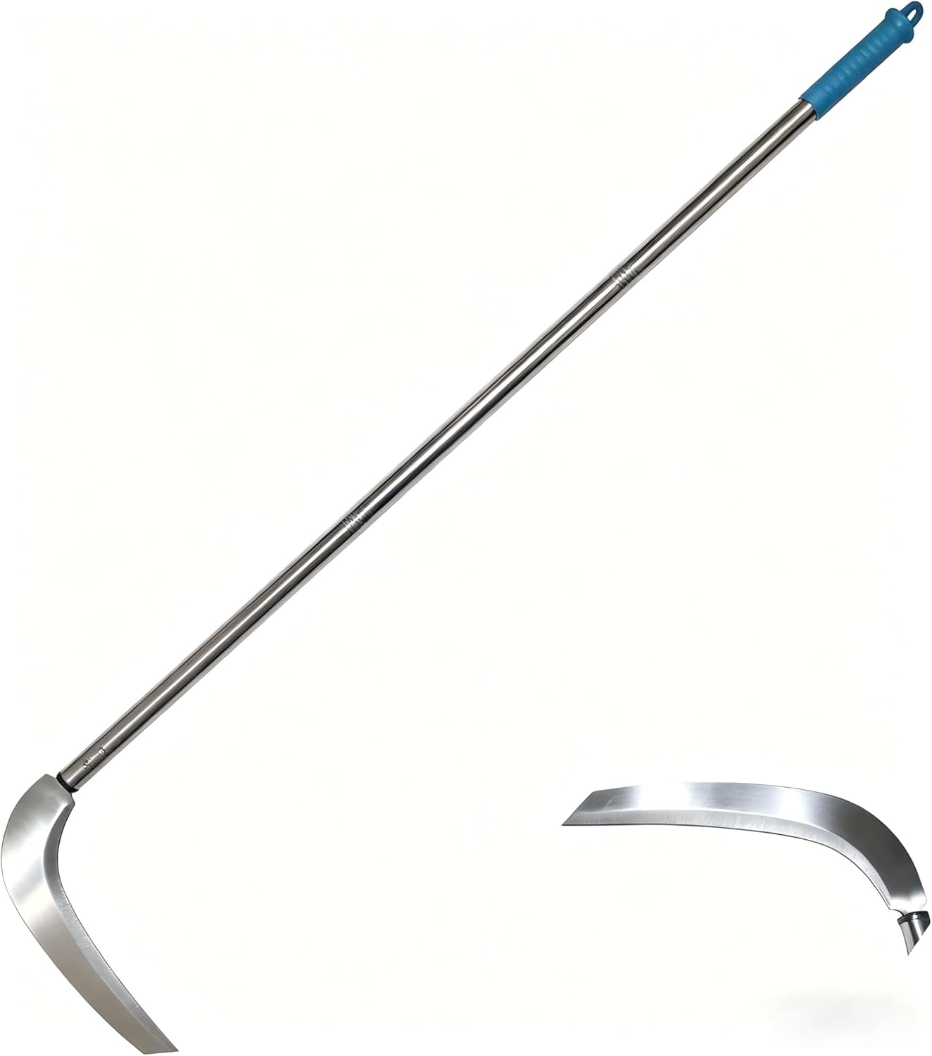 12.6“ Scythe Adjustable 50" Long Handle Grass Sickle, 3-Section Detachable Weed Cutter with 12.6" Stainless Steel Blade, Manual Scythe for Weeding, Yard, Garden & Vine Cutting