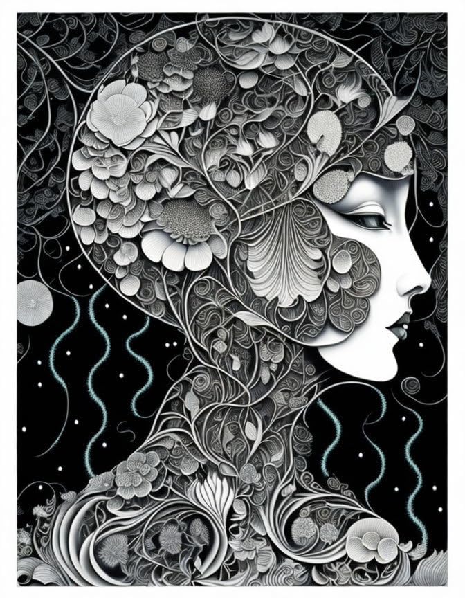 Arrangement floral biomorphique noir toile d'art salon moderne