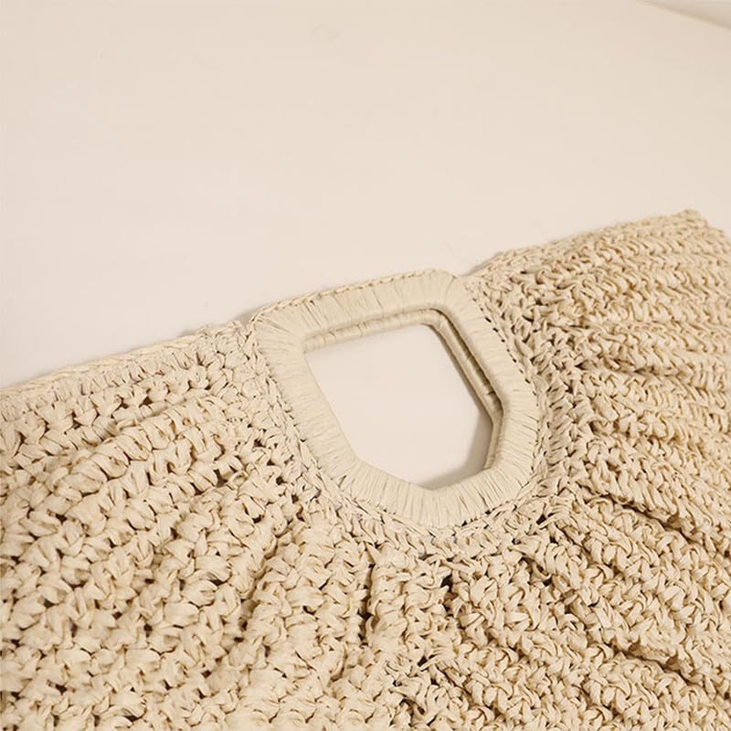 Bolsa tote tejida de paja con asas geométricas para mujer miniatura 7