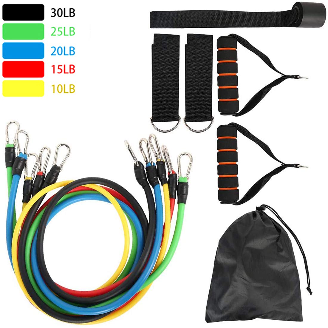 SIJIHUA Exercise Resistance Bands Set,fitness Stretch Workout Bands Cord With Pull Ropes, Handles, Door Buckle, Foot Ring And Bag For Men Women Abdomen Waist Arm Fitness