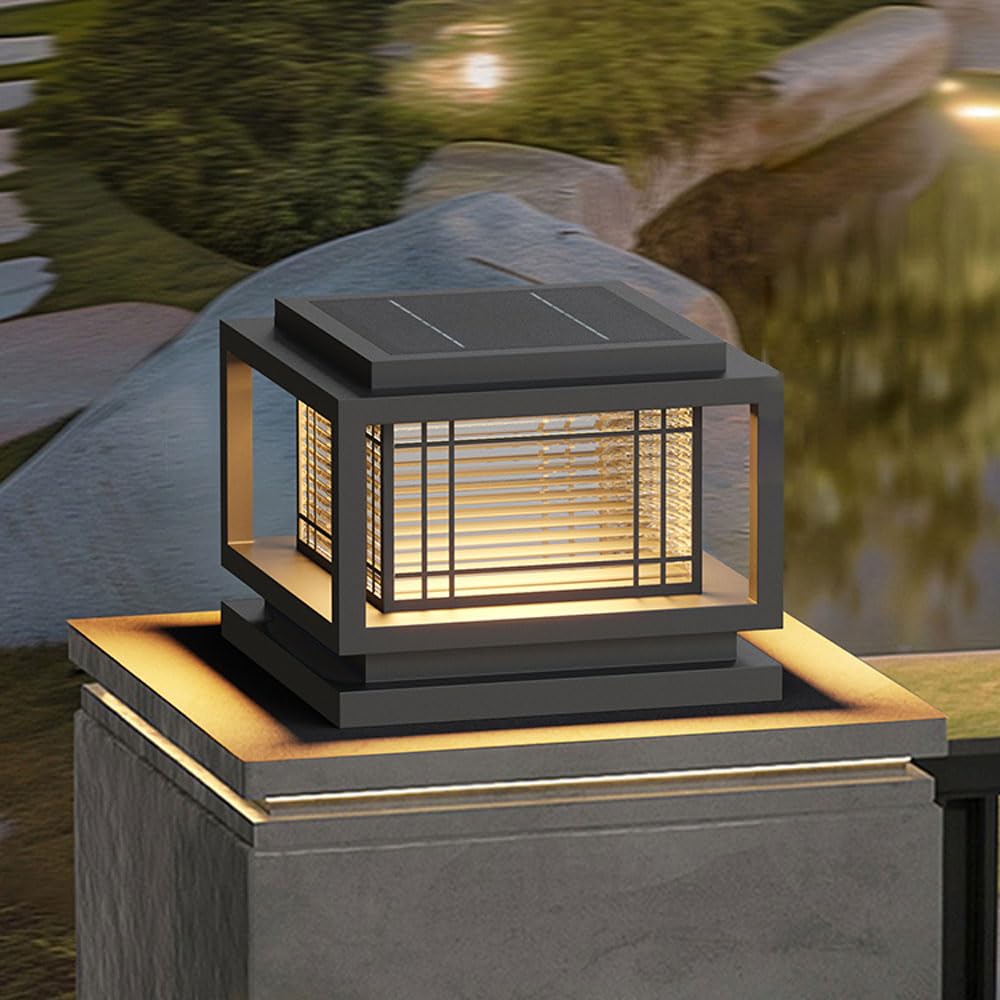 Solar Post Caps Light Outdoor Modern Pillar Light With Solar Powered LED Column Pier Lamp Waterproof Fence Deck Post Cap Lantern Modern Mailbox Bollard Lighting For Garden Deck Patio Outside Lighting