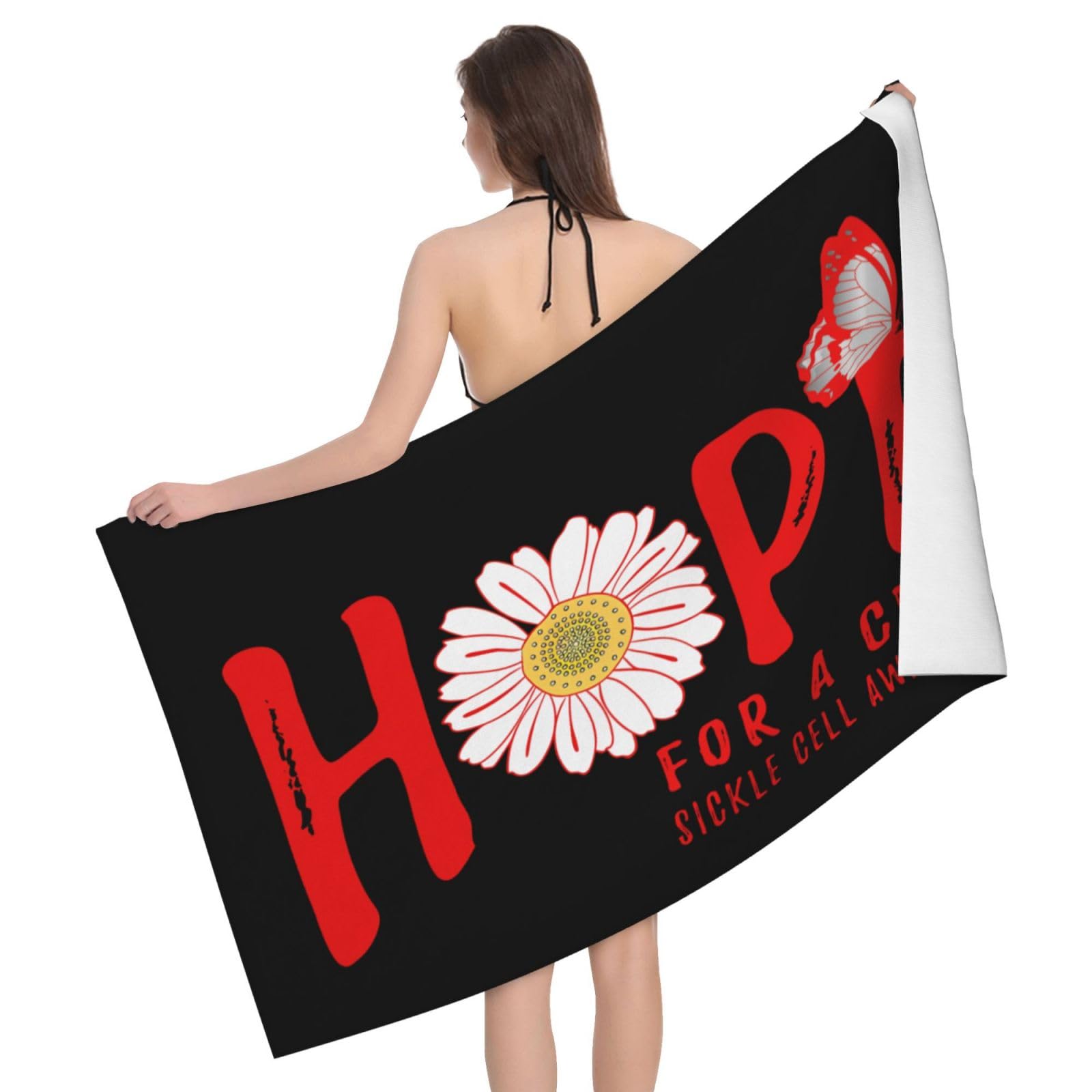 HLBSDM Microfiber Hope for A Cure Sickle Cell Awareness Flower Beach Towel Quick Dry Soft Sand Free Beach Towels for Pool Swim Beach Lightweight Thin Towels